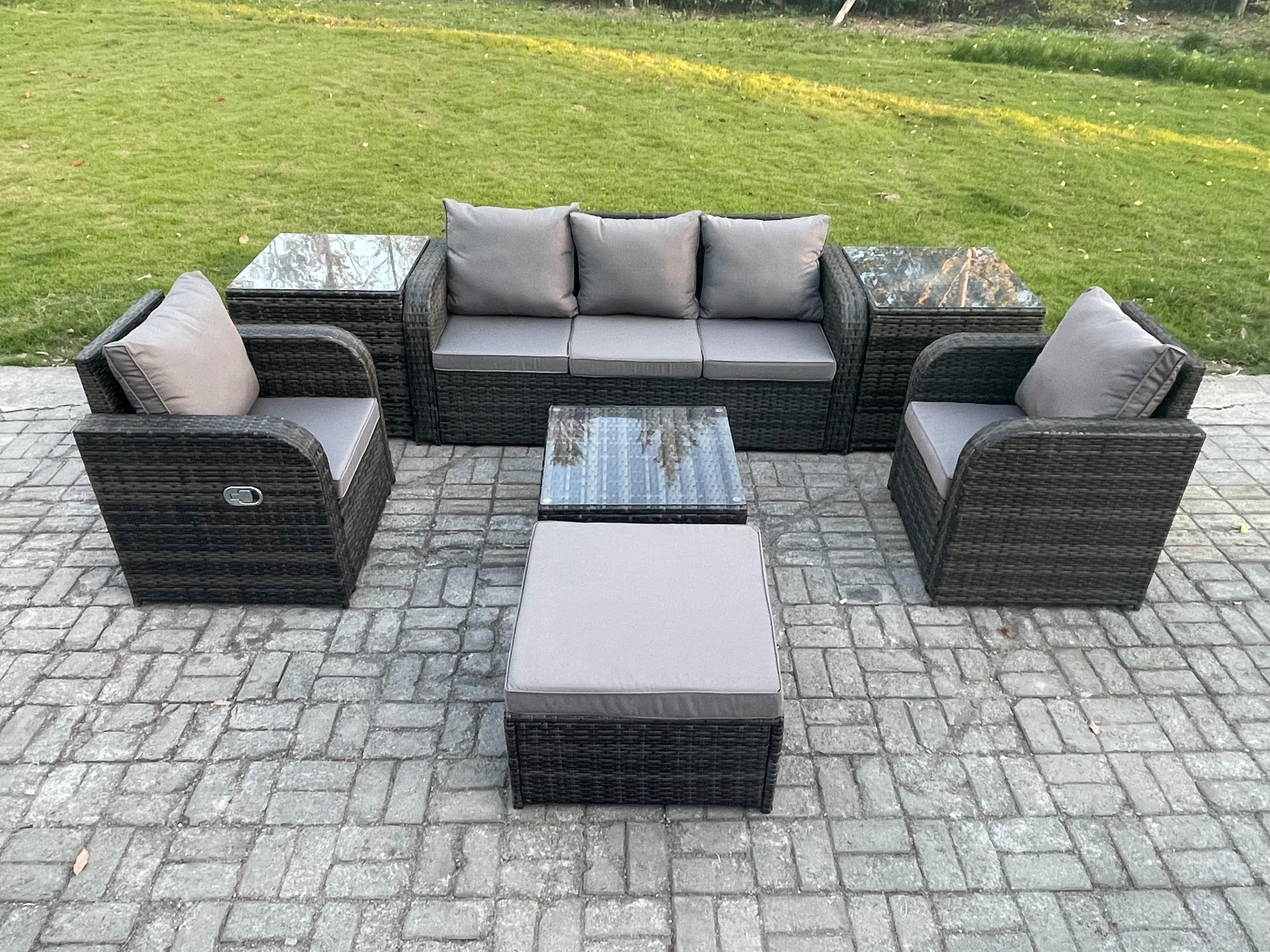 Garden Furniture Sets 6 Pieces Wicker Rattan Furniture Patio Sofa Sets Reclining Chair 3 Seater Sofa