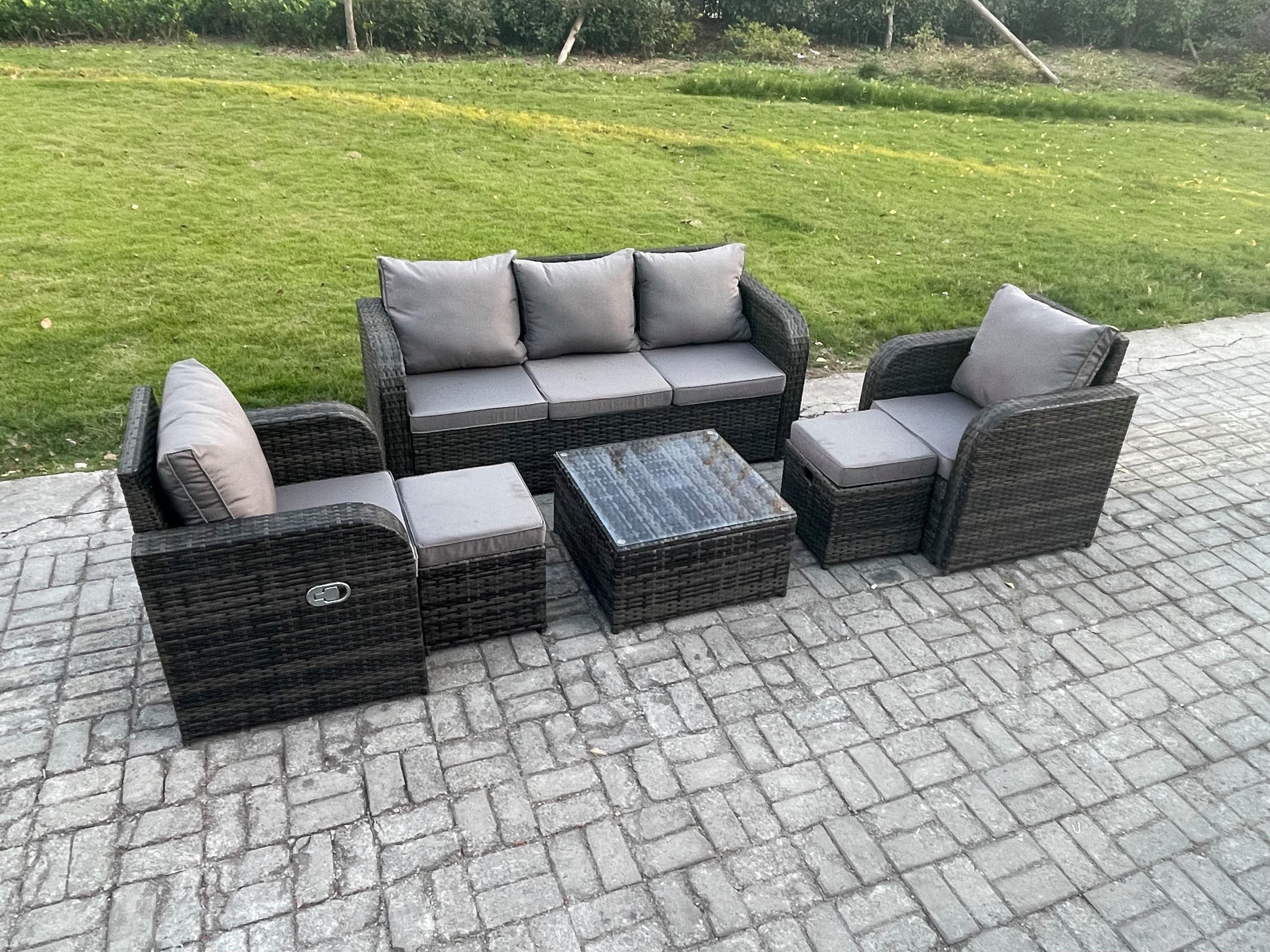 Garden Furniture Sets Wicker Rattan Furniture Patio Sofa Sets Reclining Chair 3 Seater Sofa 2 Small Footstools