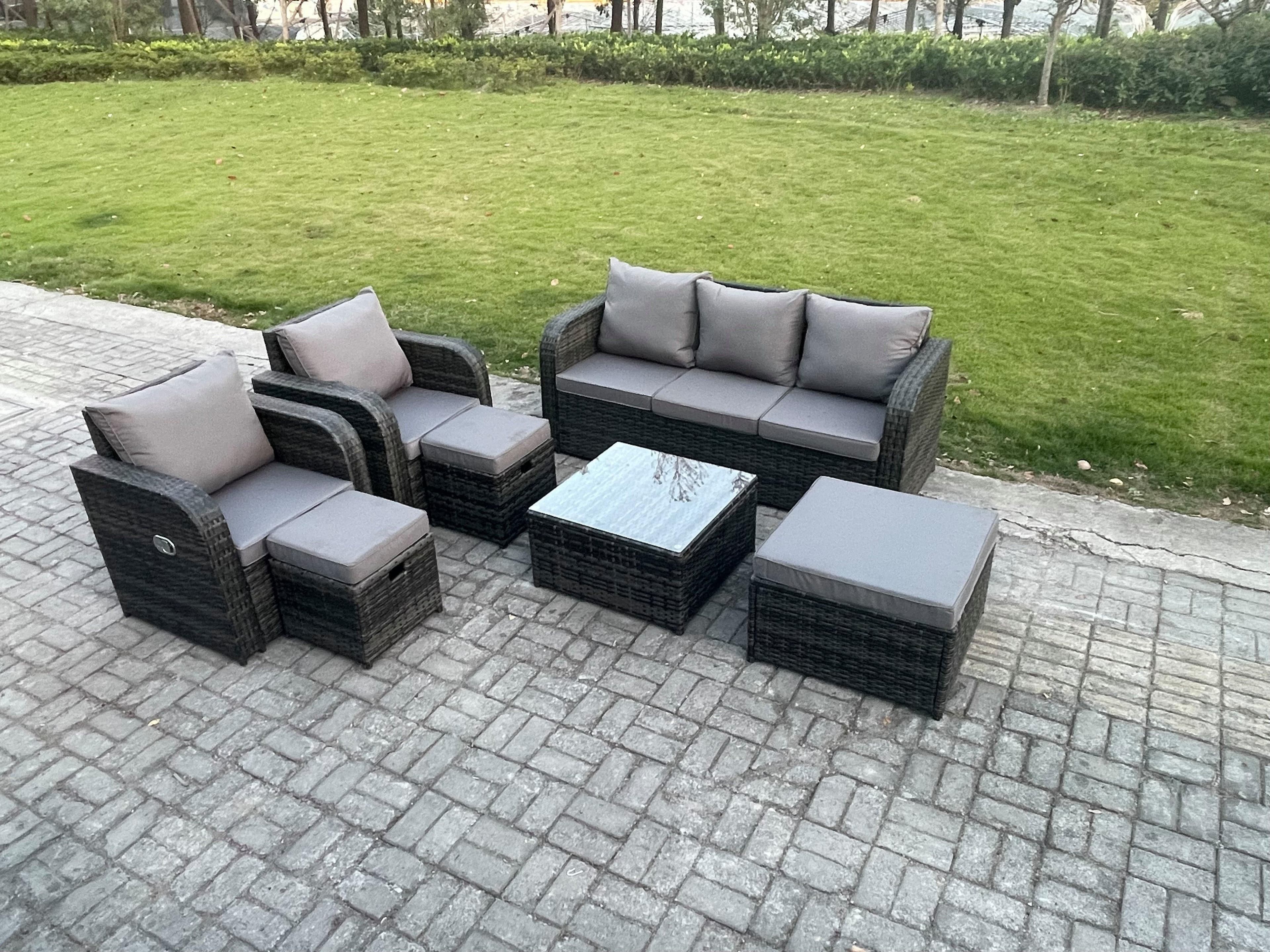 Garden Furniture Sets Wicker Rattan Furniture Patio Sofa Sets Reclining Chair Dark Grey Mixed