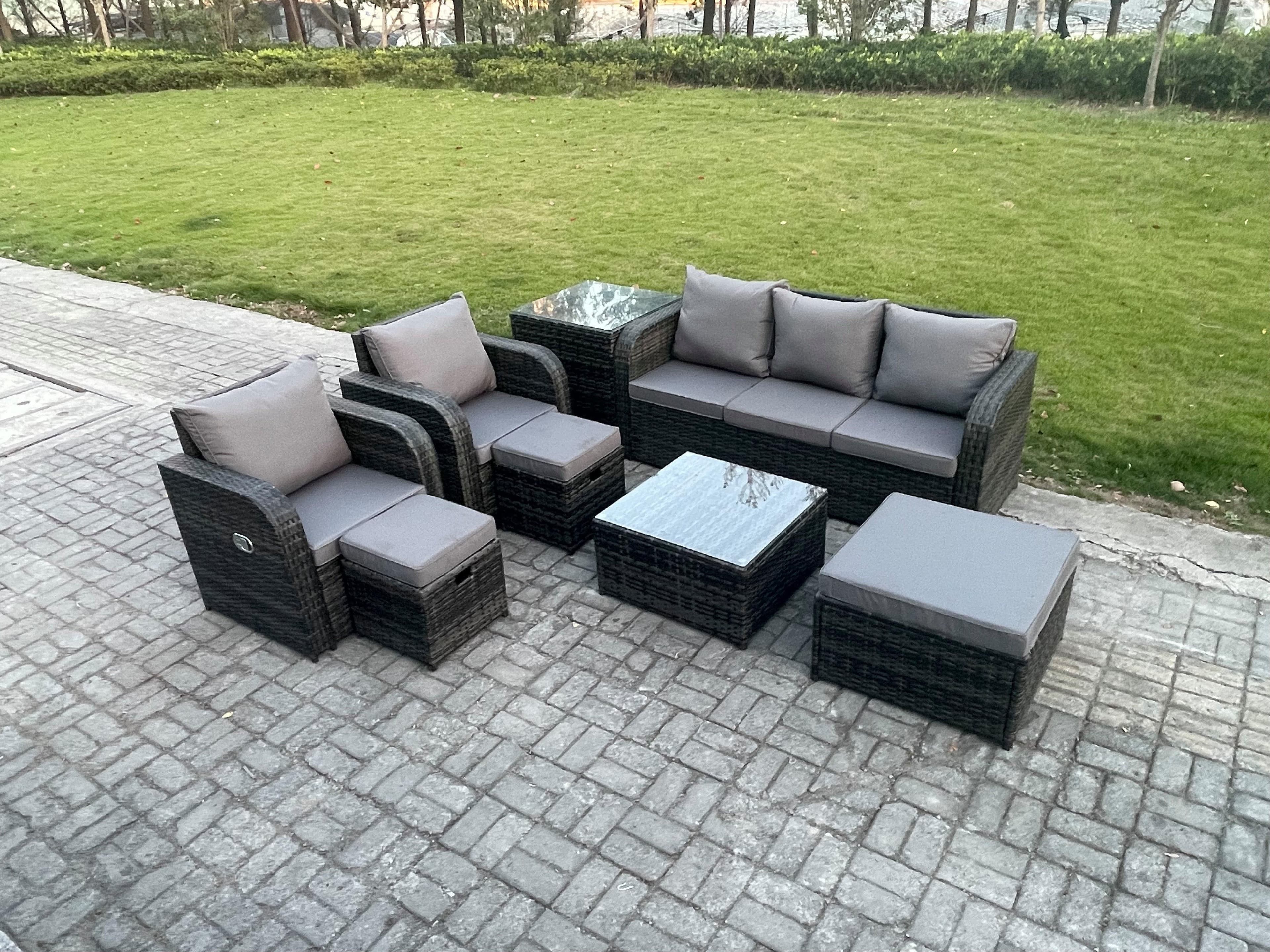 Patio Garden Furniture Sets Wicker 8 Seater Outdoor Rattan Furniture Sofa Sets Square Coffee Table