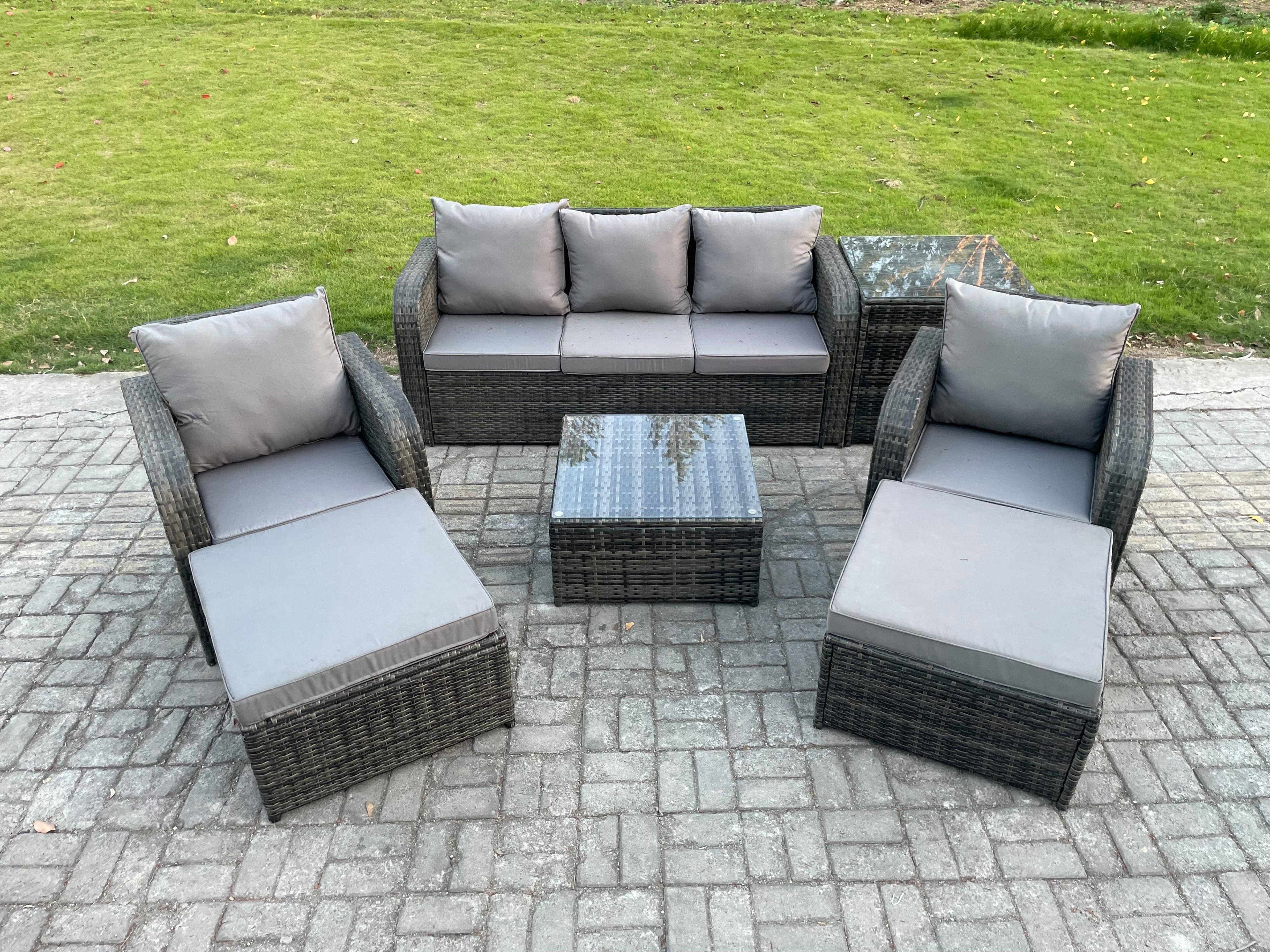 Patio Garden Furniture Sets Wicker 7 Seater Outdoor Rattan Furniture Sofa Sets Square Coffee Table Side Table