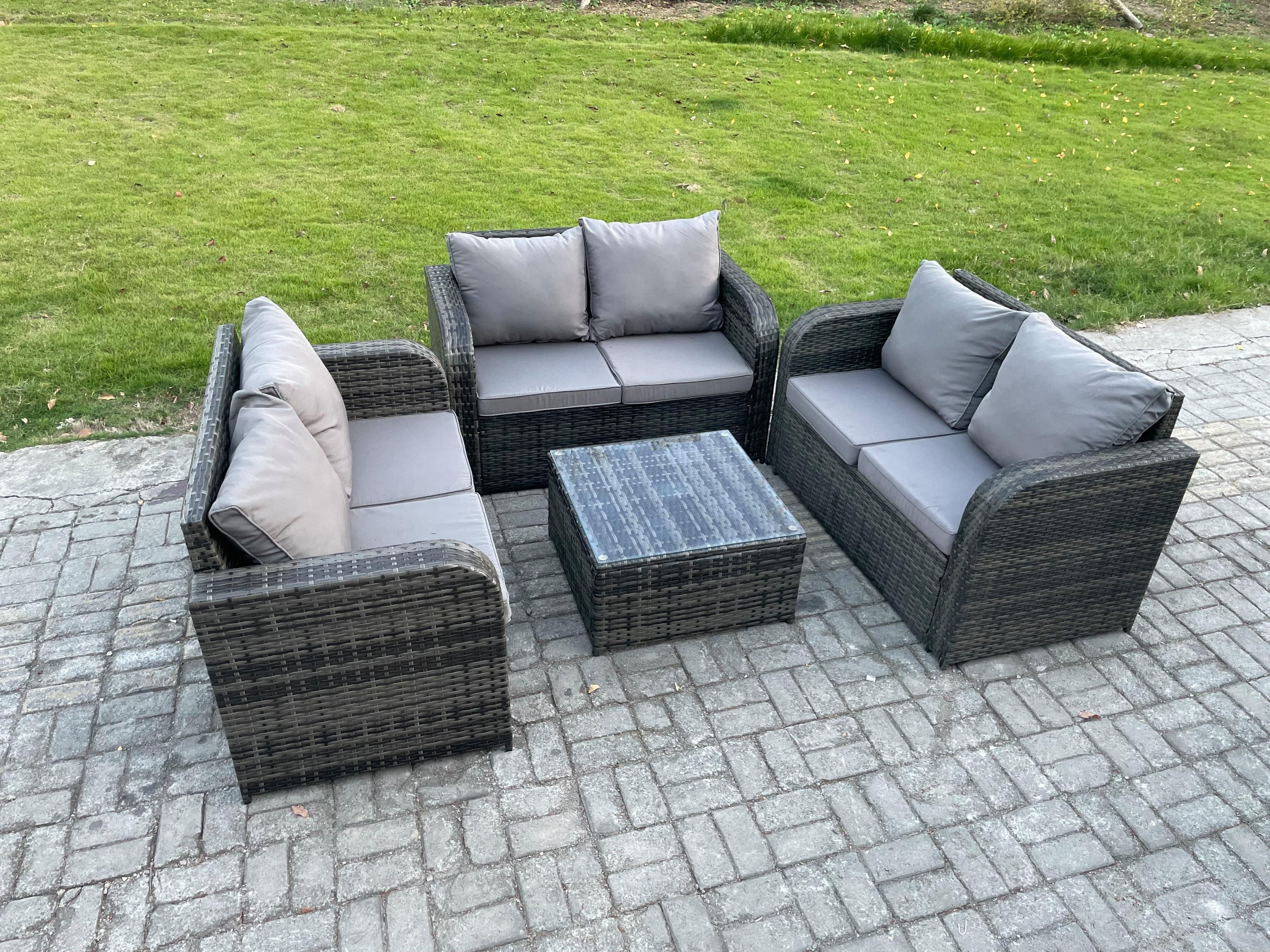 Outdoor Garden Furniture Sets 6 Seater Wicker Rattan Furniture Sofa Sets Square Coffee Table Love seat Sofa