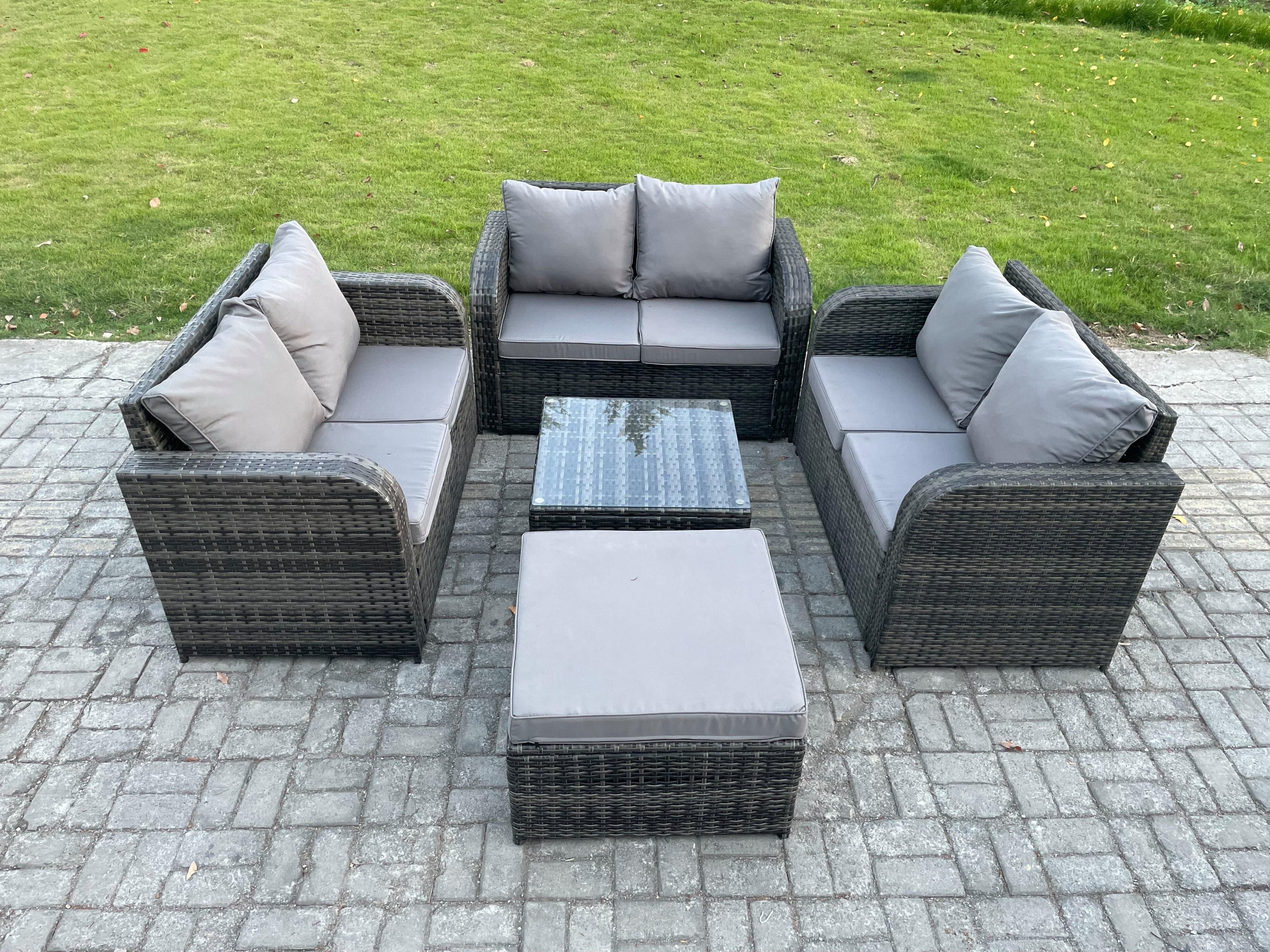 Outdoor Garden Furniture Sets 7 Seater Wicker Rattan Furniture Sofa Sets Square Coffee Table Love seat Sofa Big Footstool