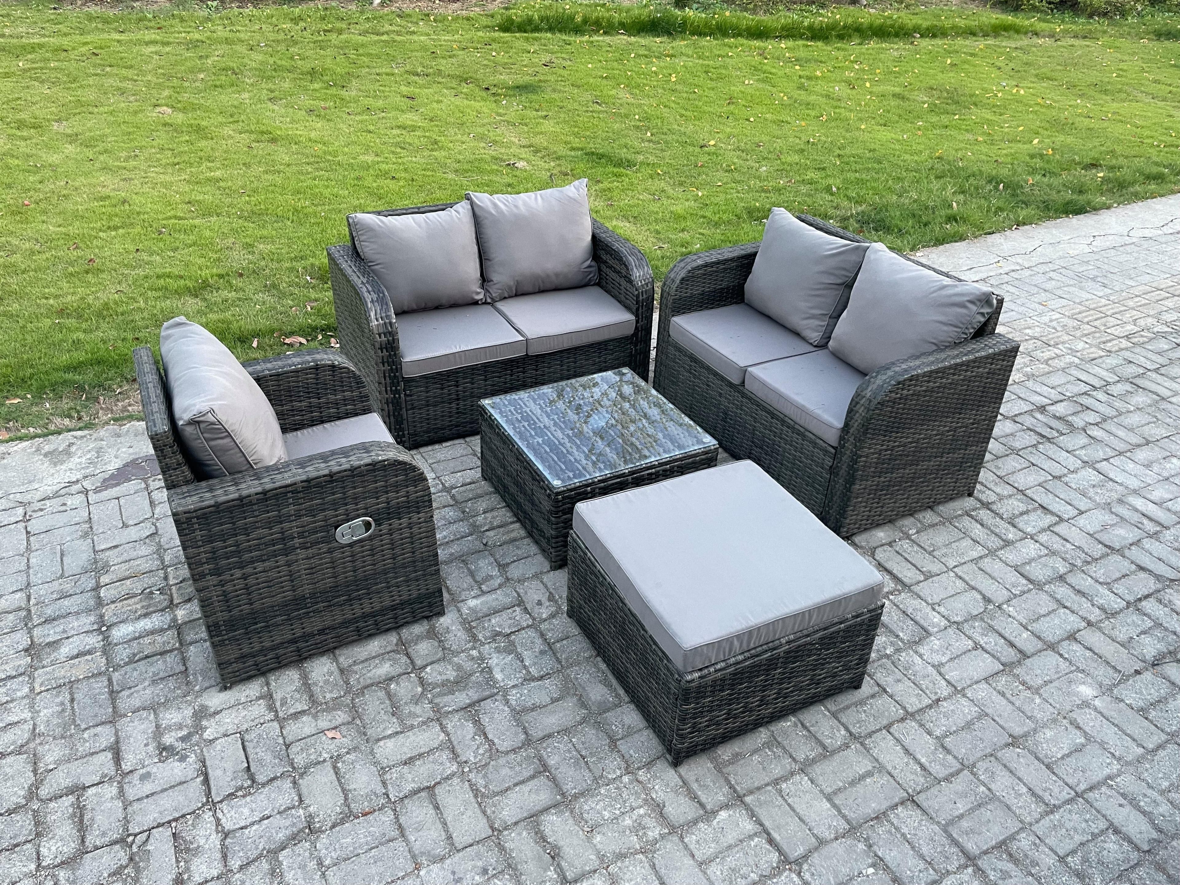 5 Piece Garden Furniture Sets 6 Seater Outdoor Patio Furniture Set Weaving Wicker Rattan Sofa Chair Table Big Footstool