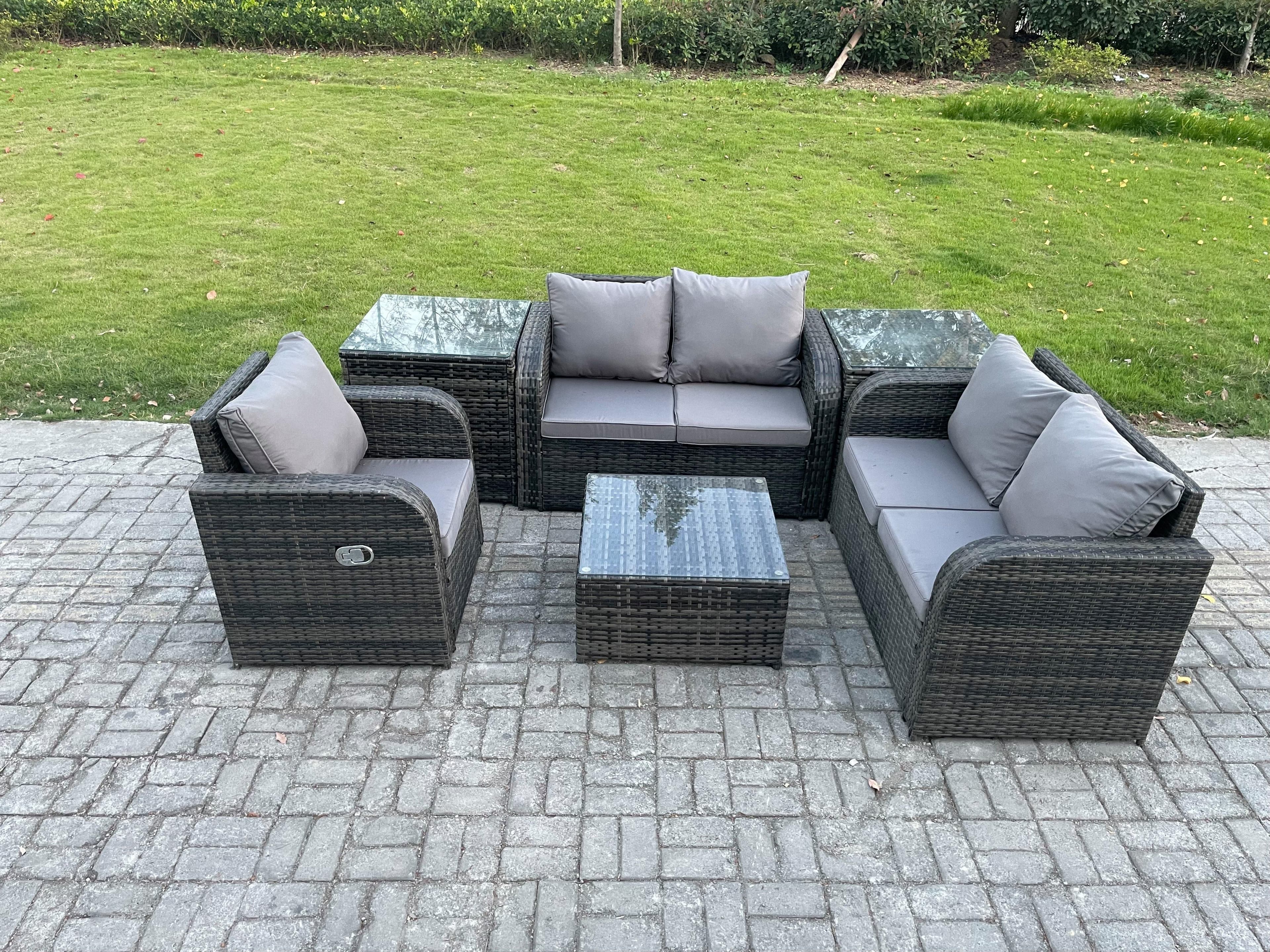 6 Piece Garden Furniture Sets 5 Seater Outdoor Patio Furniture Set Weaving Wicker Rattan Sofa Chair Table 2 Side Tables