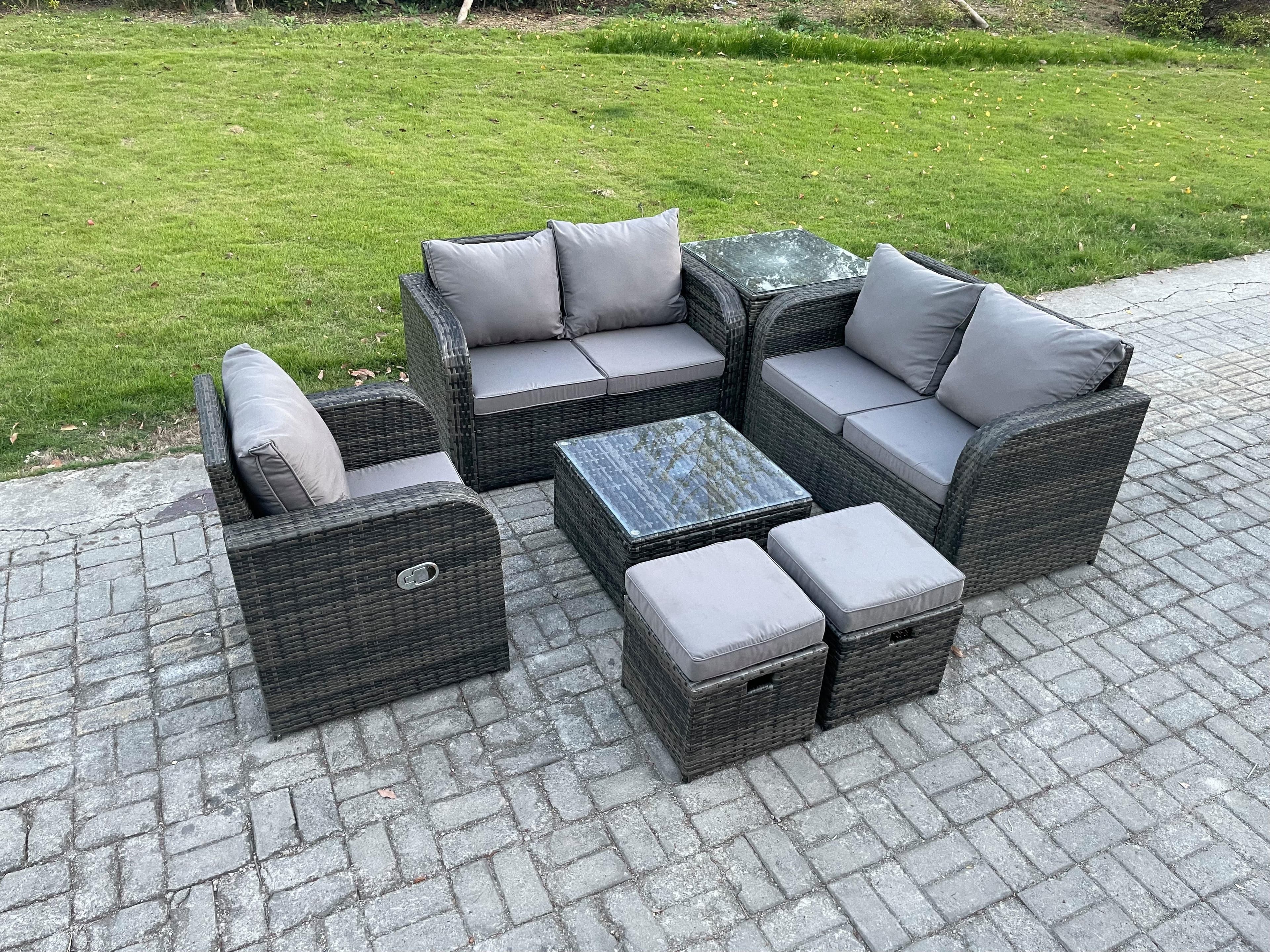 7 Piece Garden Furniture Sets 7 Seater Outdoor Patio Furniture Set Weaving Wicker Rattan Sofa Chair Table 2 Small Footstools