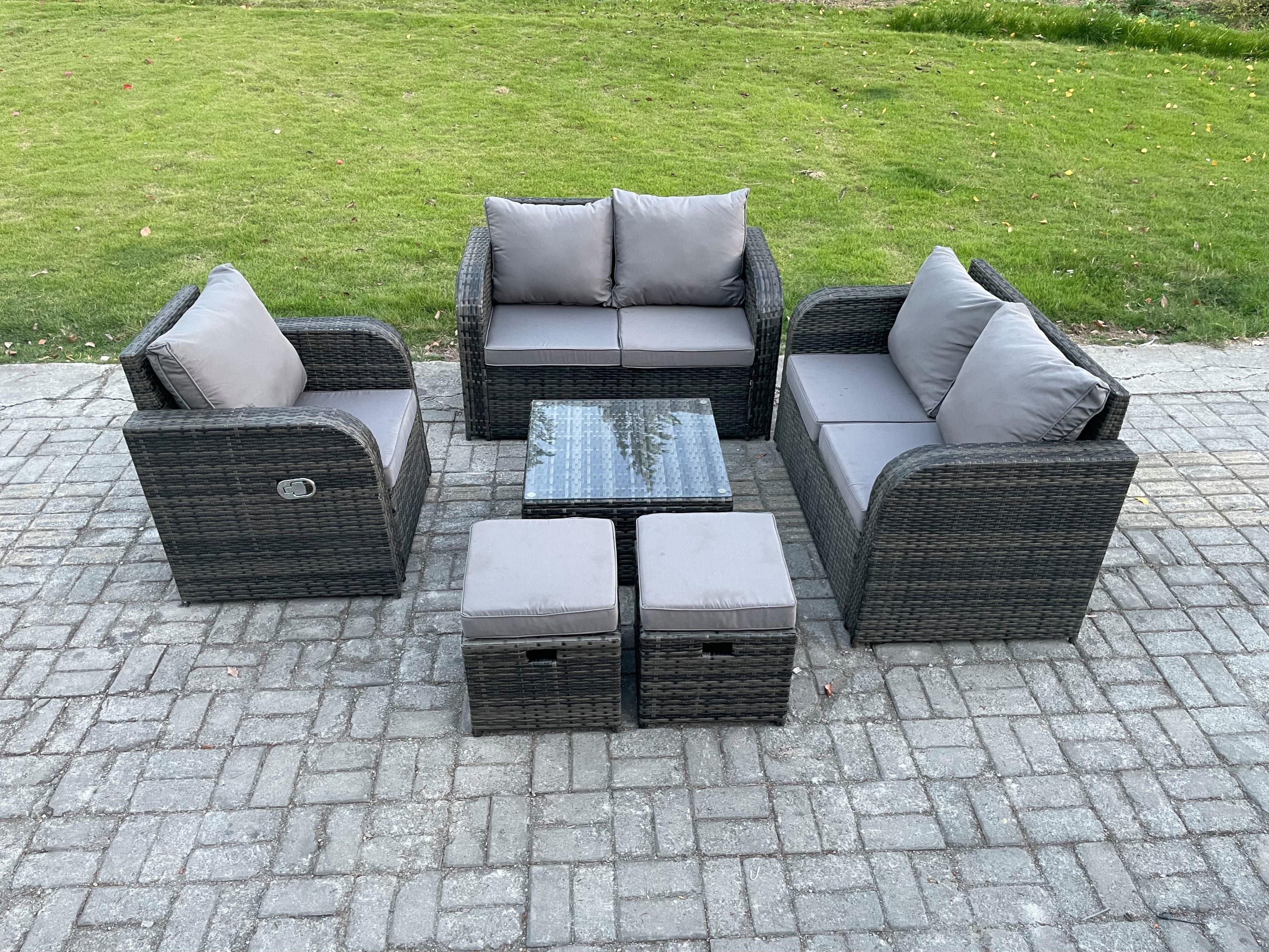 6 Piece Garden Furniture Sets 6 Seater Outdoor Patio Furniture Set Weaving Wicker Rattan Sofa Chair Table Footstools