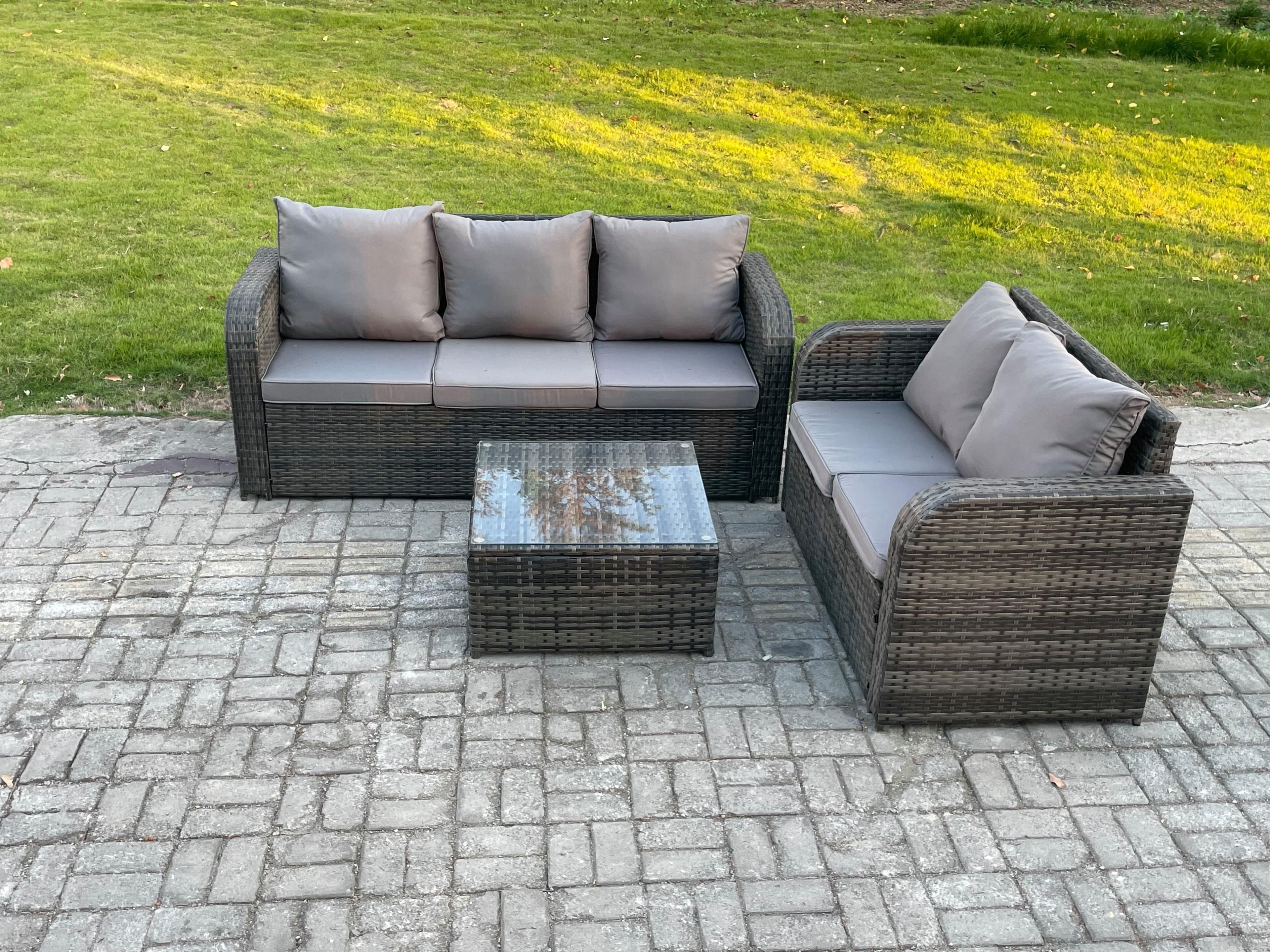 PE Rattan Garden Furniture Sets 5 Seater Outdoor Lounge Sofa Set Square Coffee Table