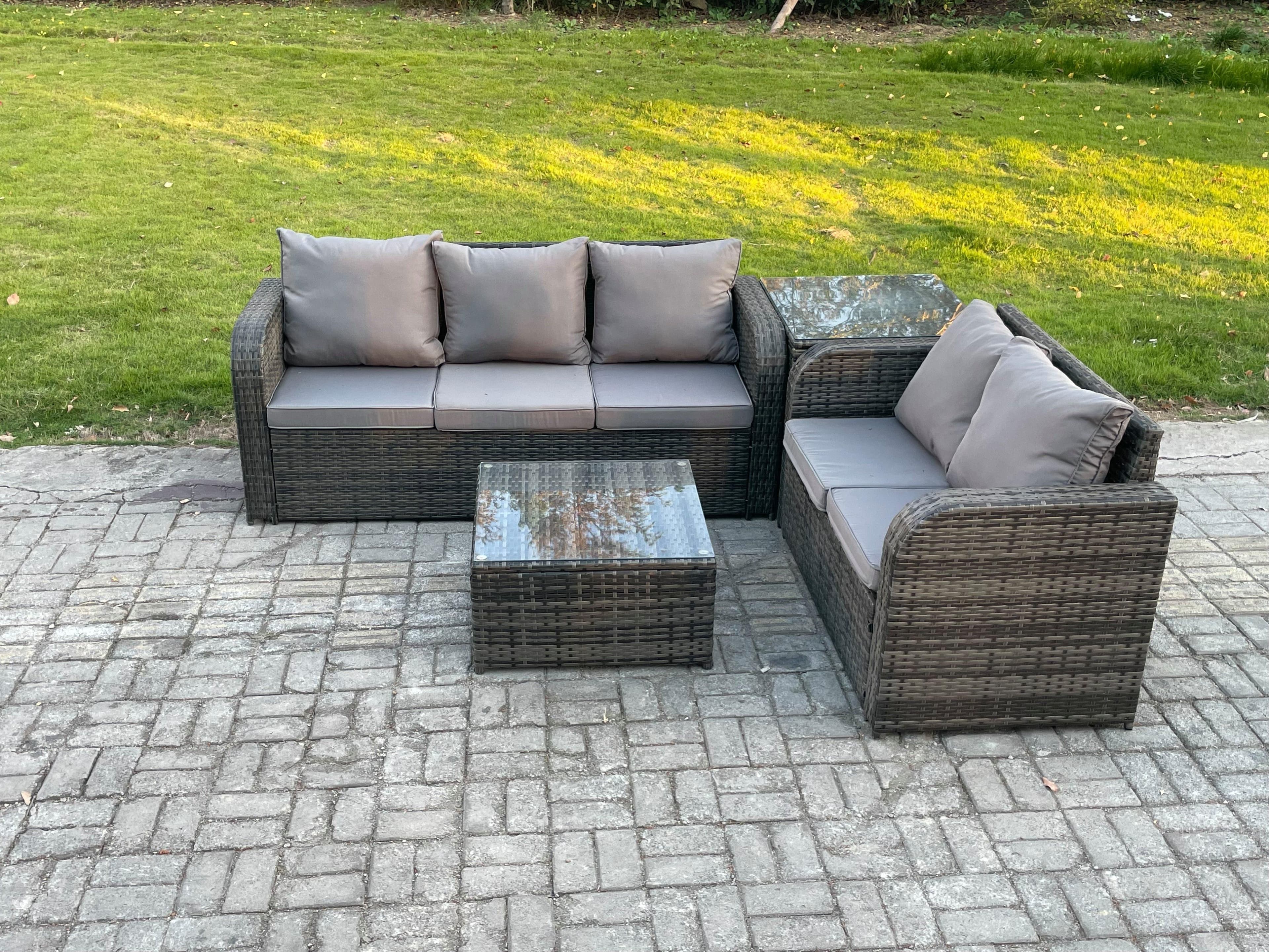 PE Rattan Garden Furniture Sets 5 Seater Outdoor Lounge Sofa Set Square Coffee Table Side Table