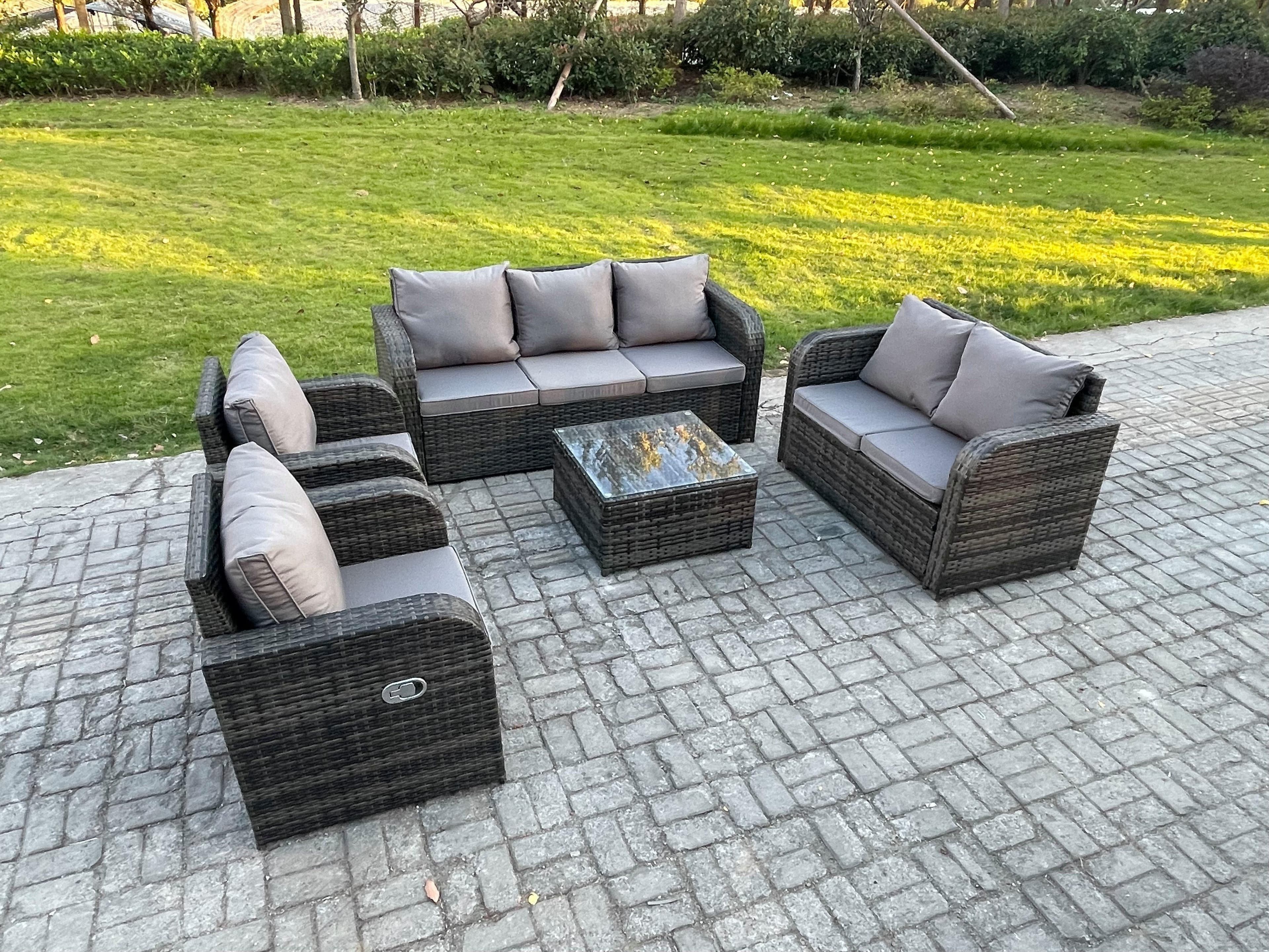 7 Seater Garden Furniture Set Rattan Outdoor Lounge Sofa Chair Tempered Glass Table Dark Grey Mixed