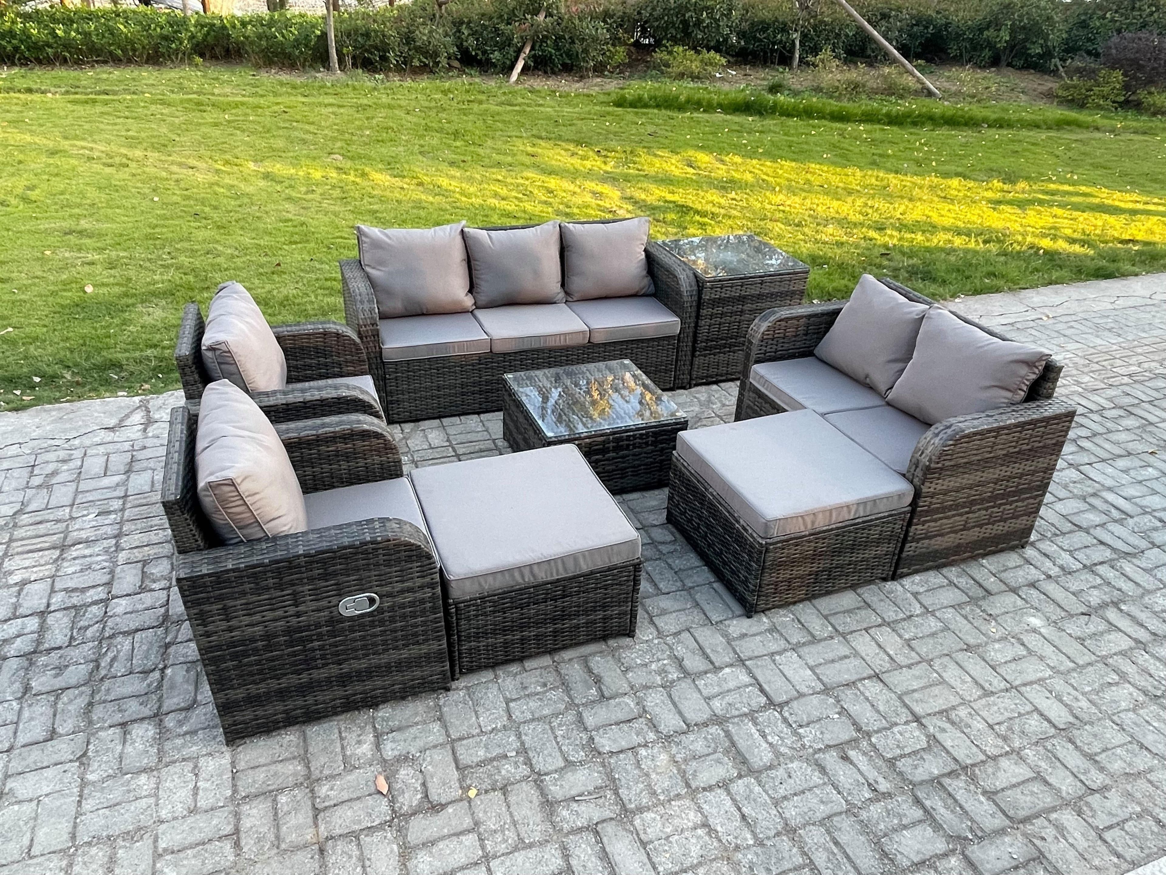 Rattan Garden Furniture 8 Piece Patio Set Table Sofa Chairs 2 Big Footstool Side Table