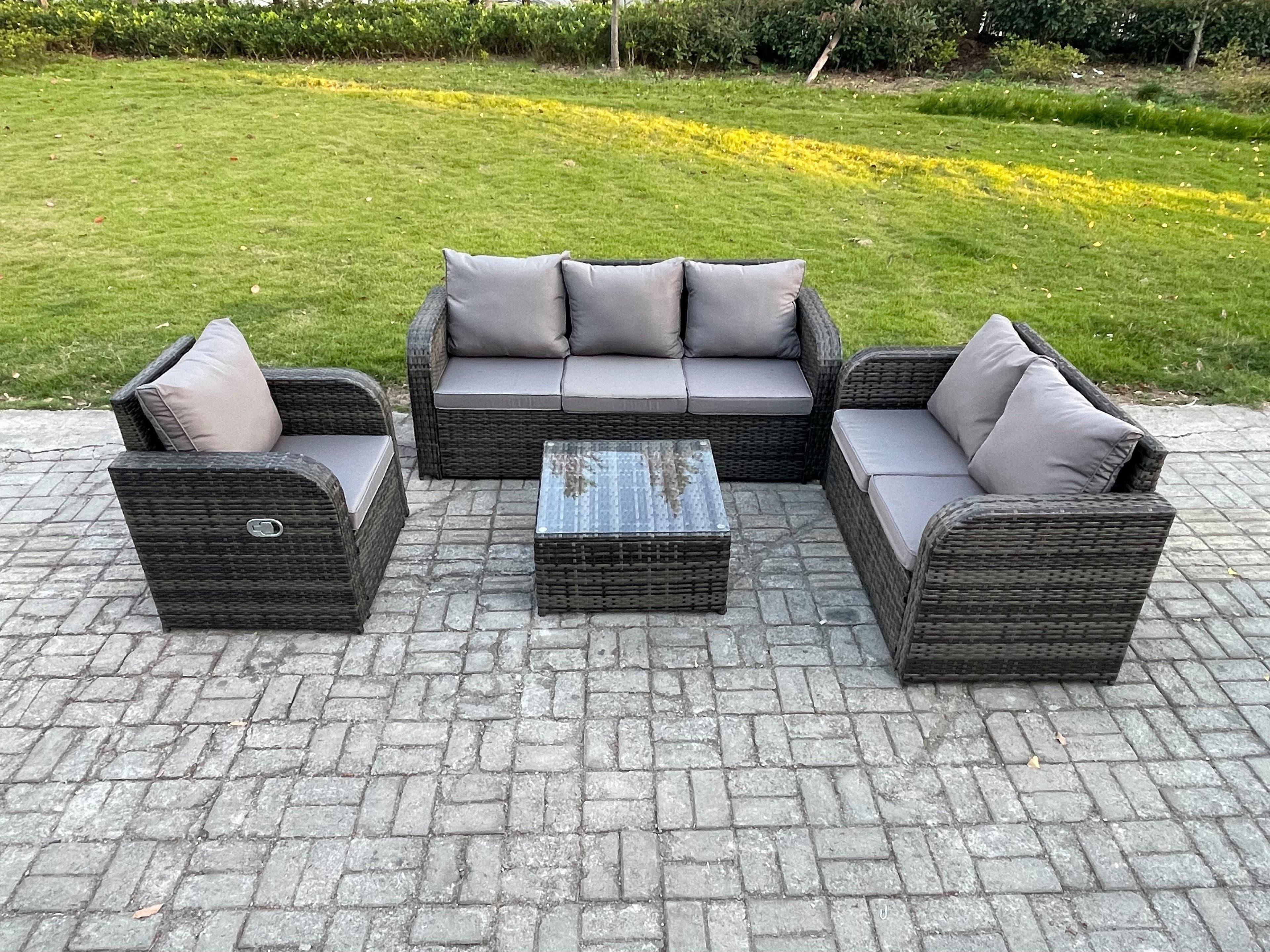 Rattan Garden Furniture 4 Piece Patio Set Table Sofa Square Coffee Table Reclining Chair Loveseat sofa