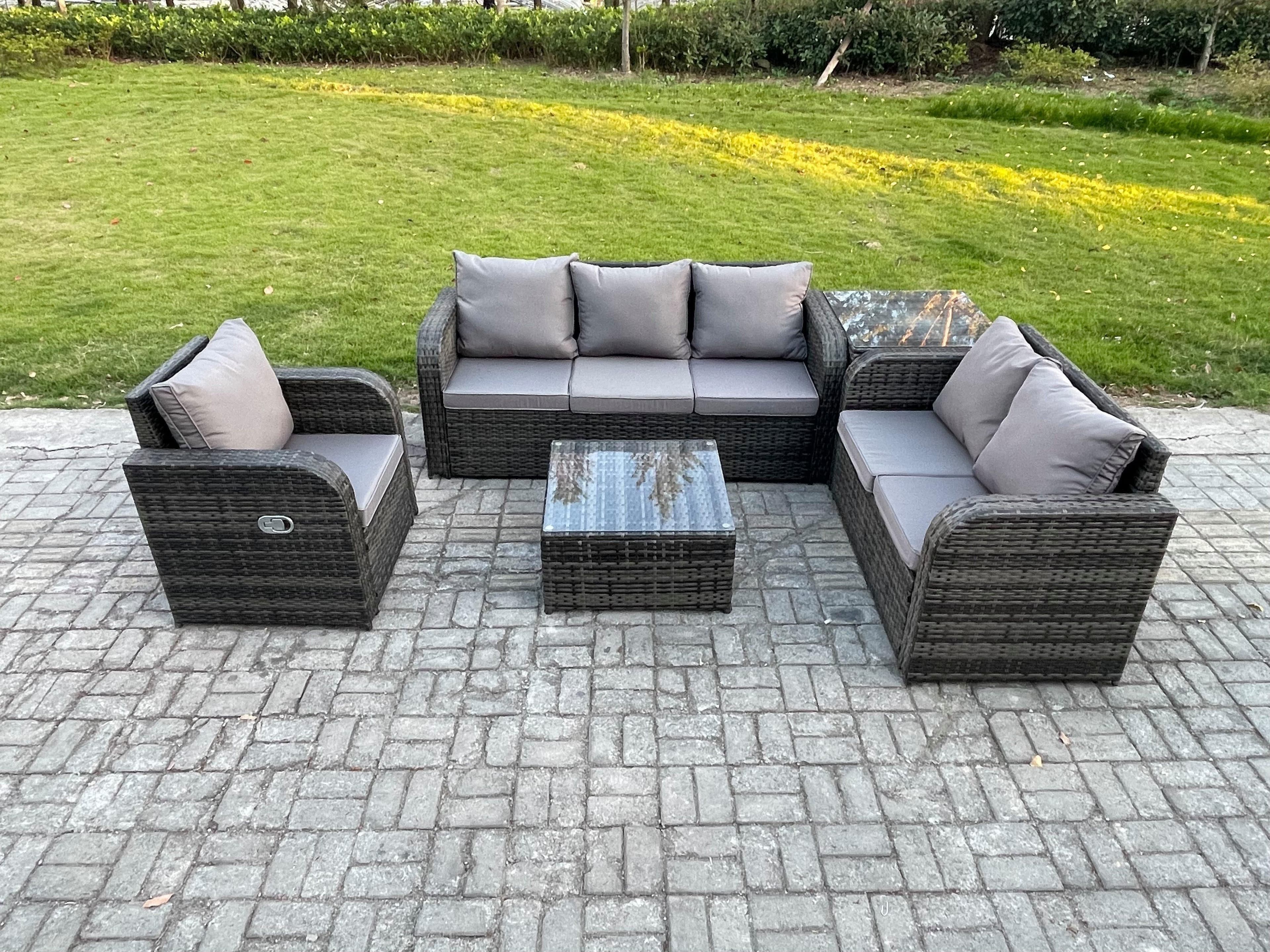 Rattan Garden Furniture 5 Piece Patio Set Table Sofa Square Coffee Table Reclining Chair Loveseat sofa Side Table