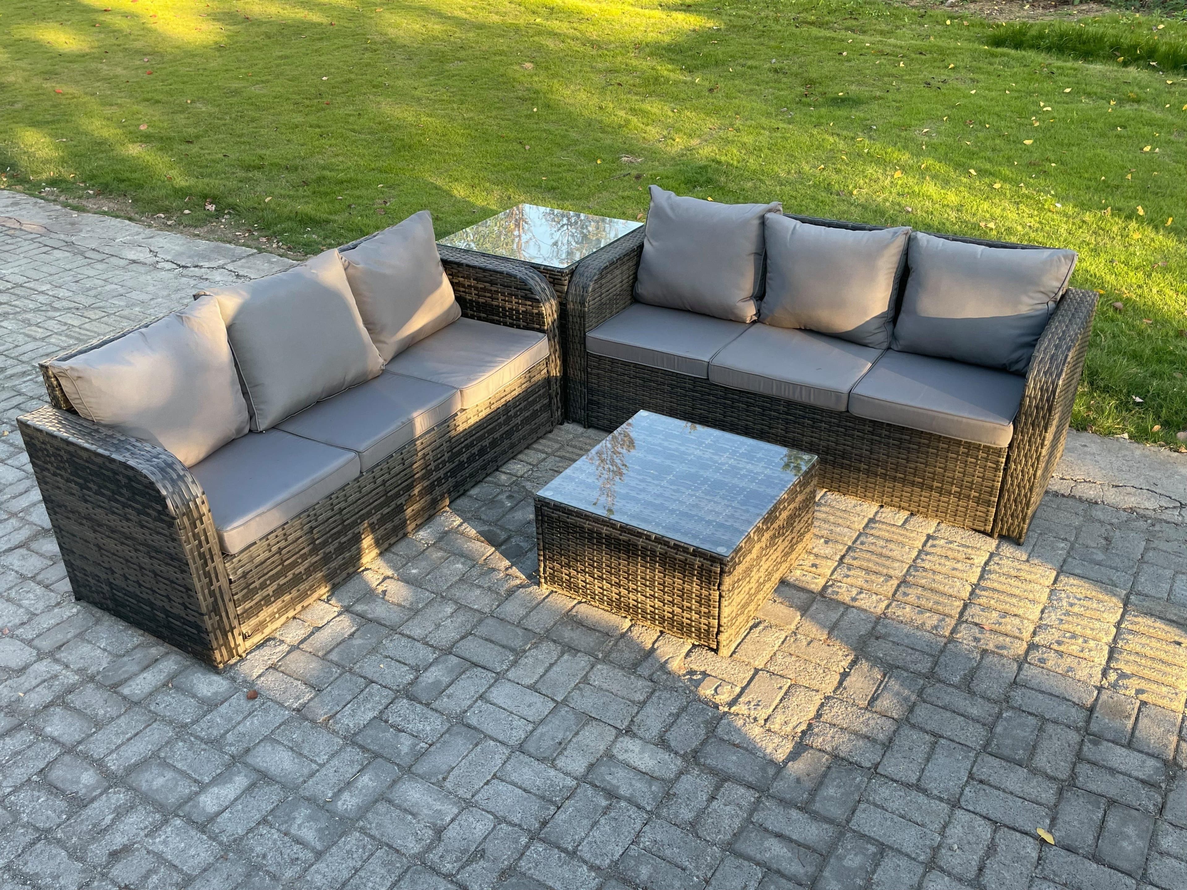 Indoor Outdoor Rattan Garden Furniture 6 Seater Set Table Sofa Chair Patio Conservatory Cushions Side Table