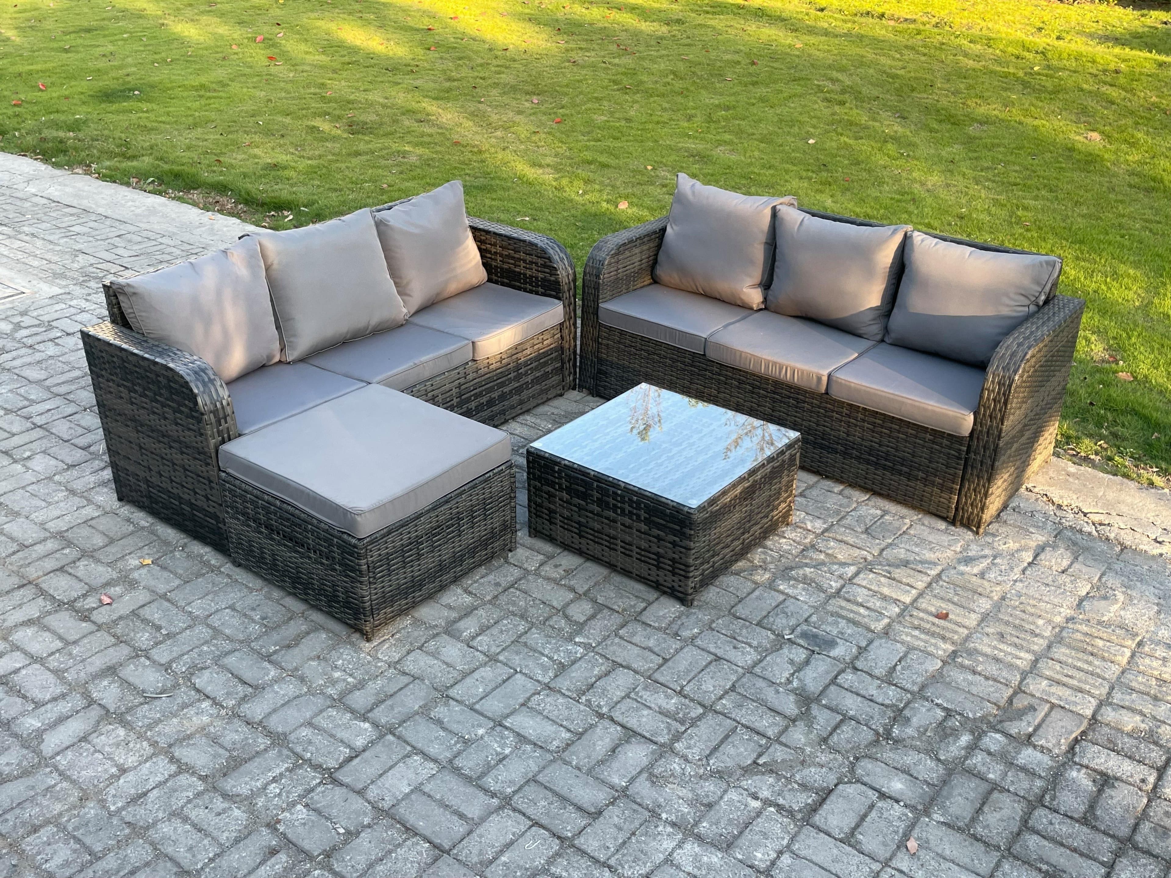 Indoor Outdoor Rattan Garden Furniture 7 Seater Set Table Sofa Chair Patio Conservatory Cushions Big Footstool