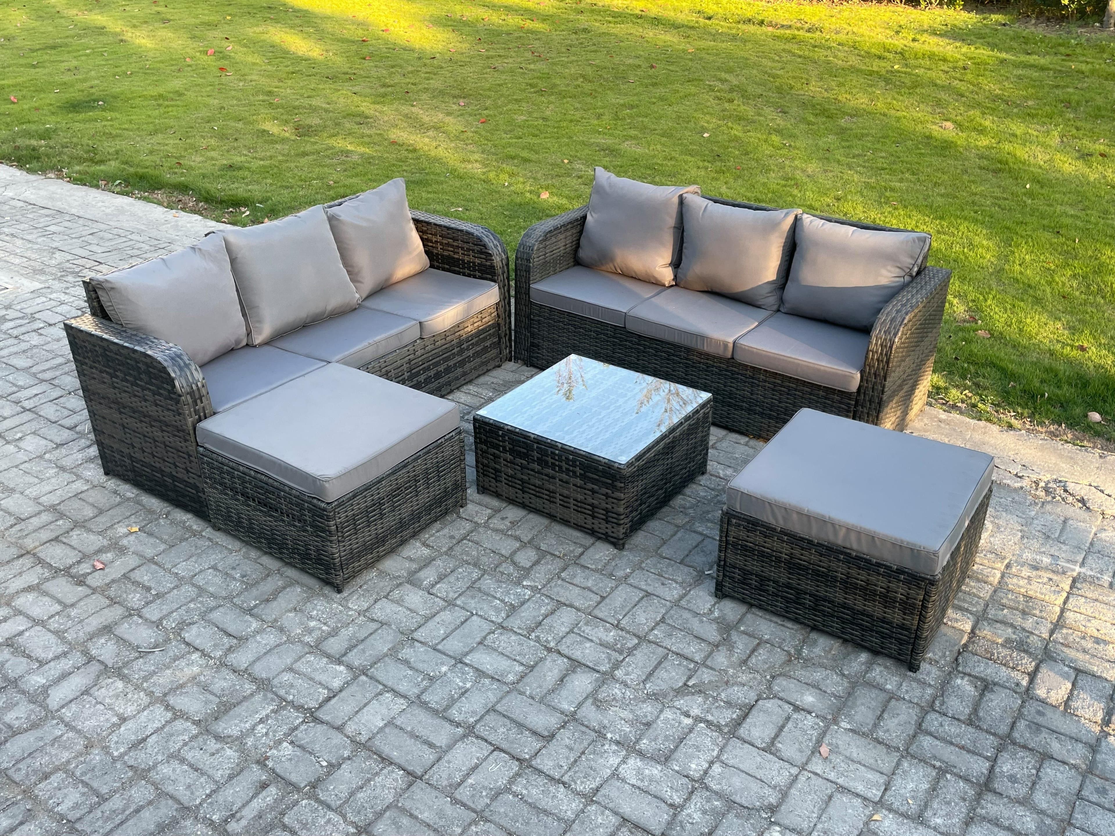 Indoor Outdoor Rattan Garden Furniture 8 Seater Set Table Sofa Chair Patio Conservatory Cushions 2 Big Footstool