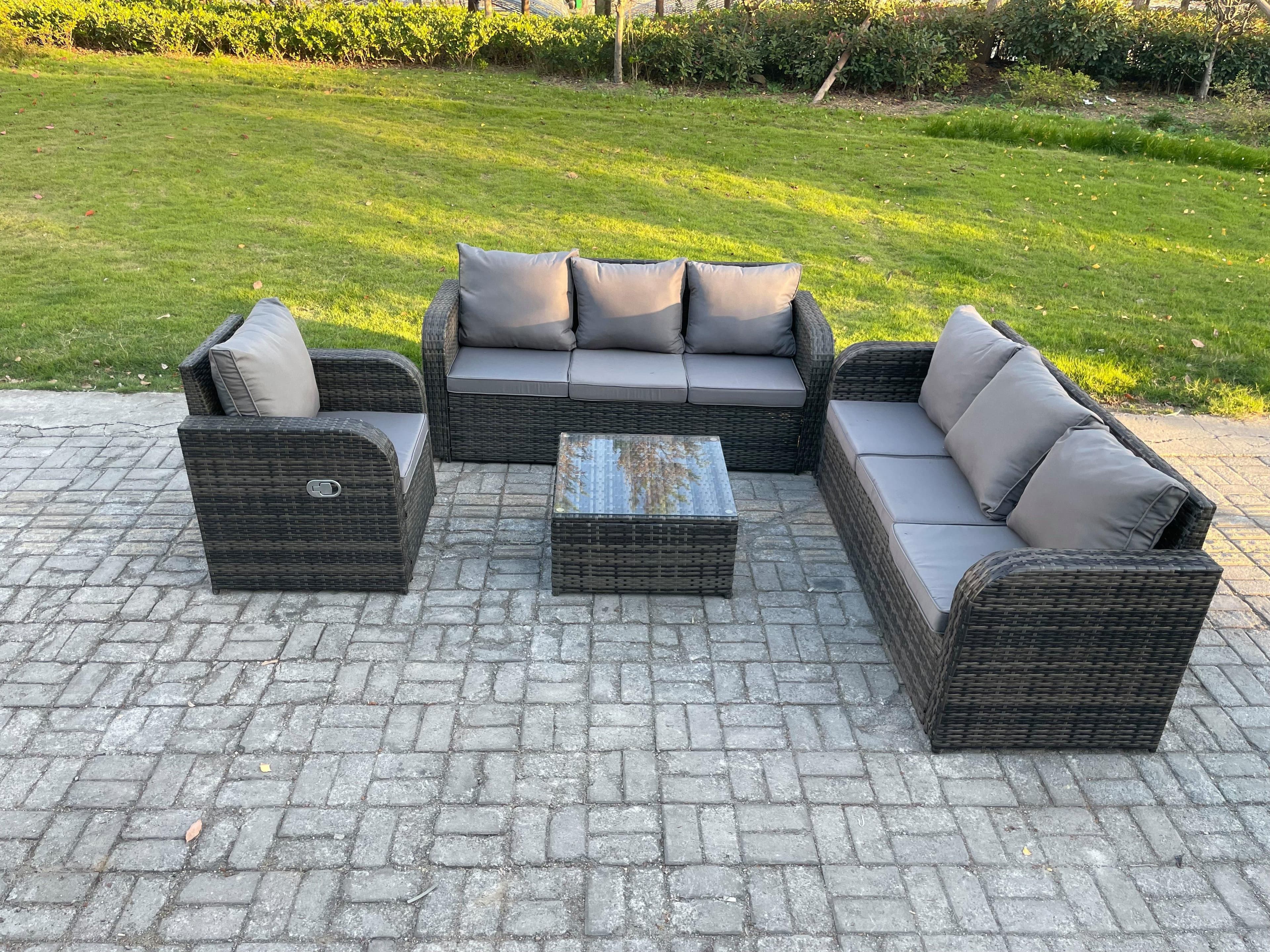 Outdoor Rattan Garden Furniture Set Conservatory Patio Sofa Coffee Table Reclining Chair Dark Grey Mixed