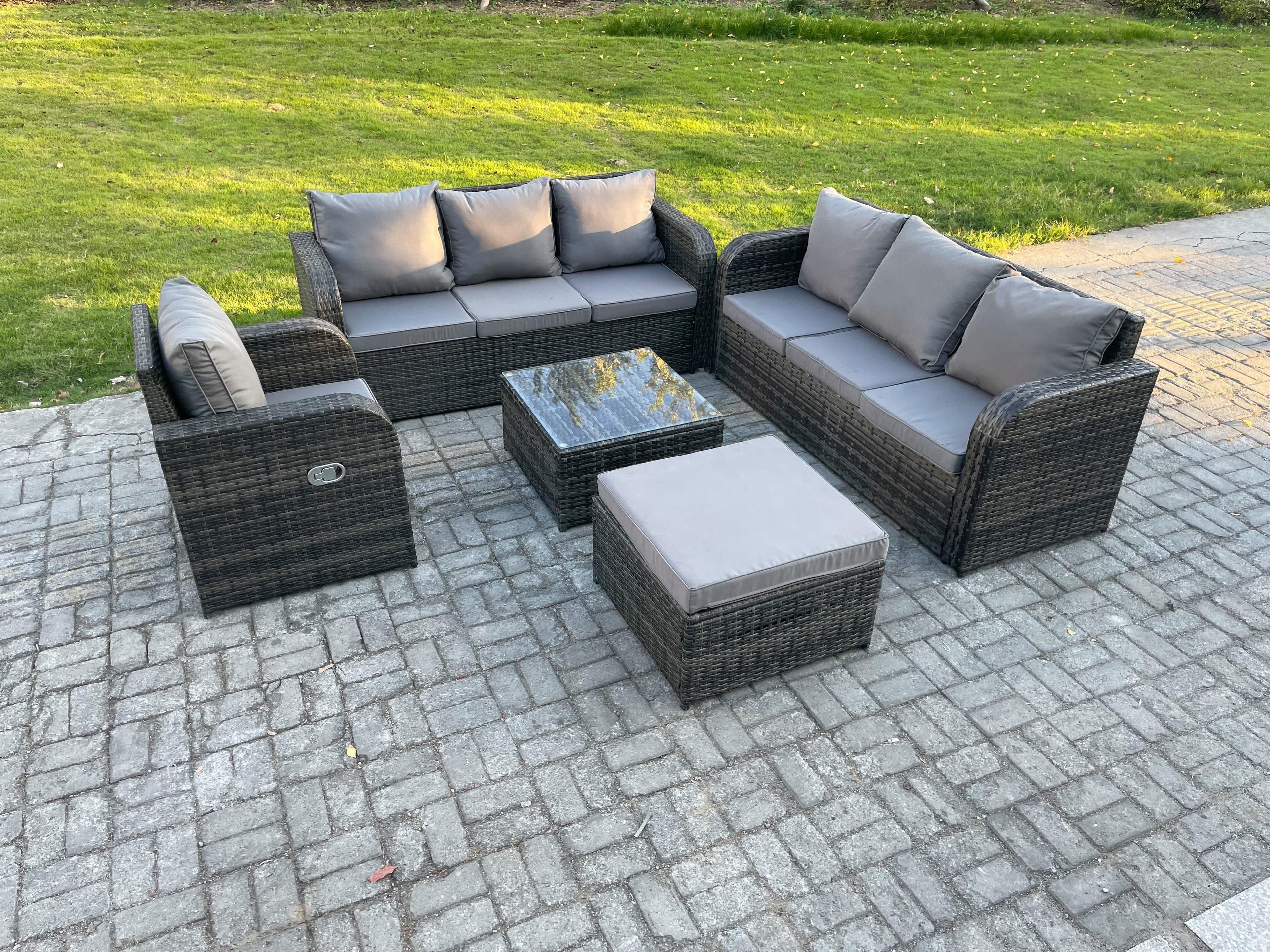 Outdoor Rattan Garden Furniture Set Conservatory Patio Sofa Coffee Table Reclining Chair Big Footstool