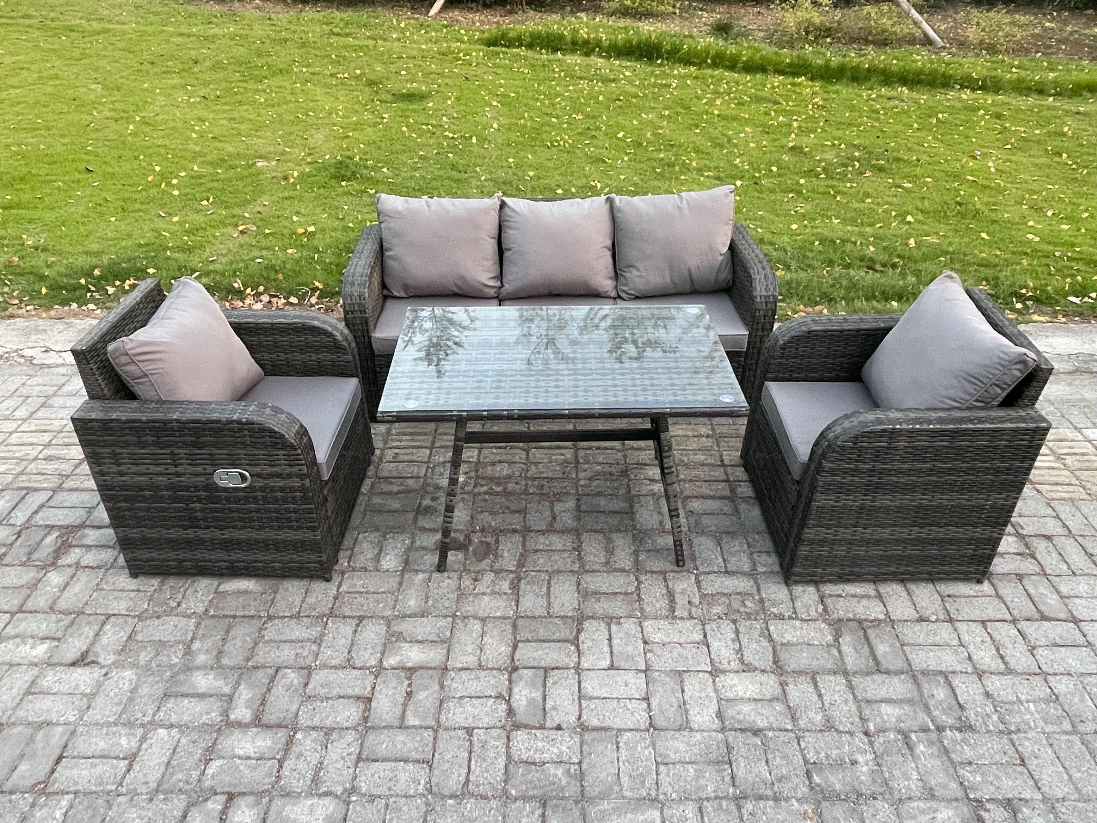 Rattan Wicker Garden Furniture Patio Conservatory Sofa Set Rectangular Dining Table Reclining Chair