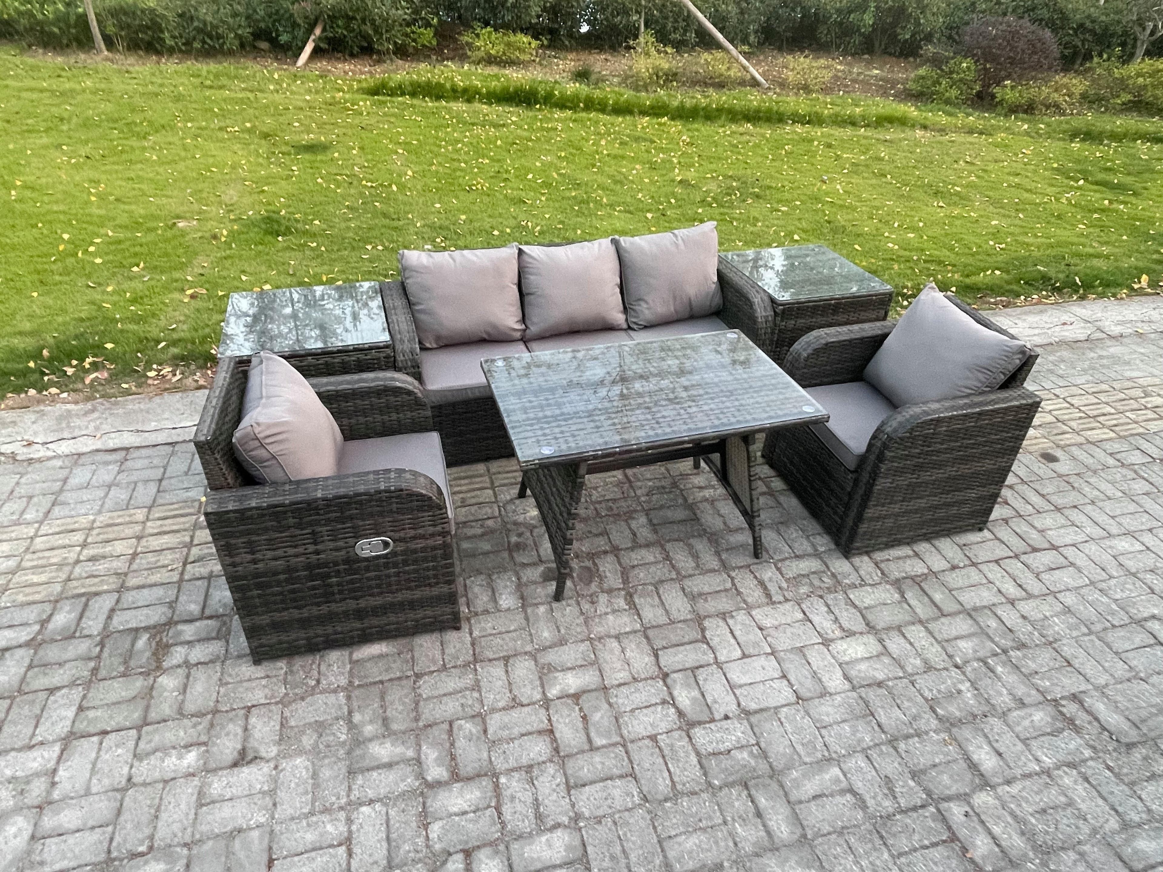 Rattan Wicker Garden Furniture Patio Conservatory Sofa Set Dining Table Reclining Chair 2 Side Tables