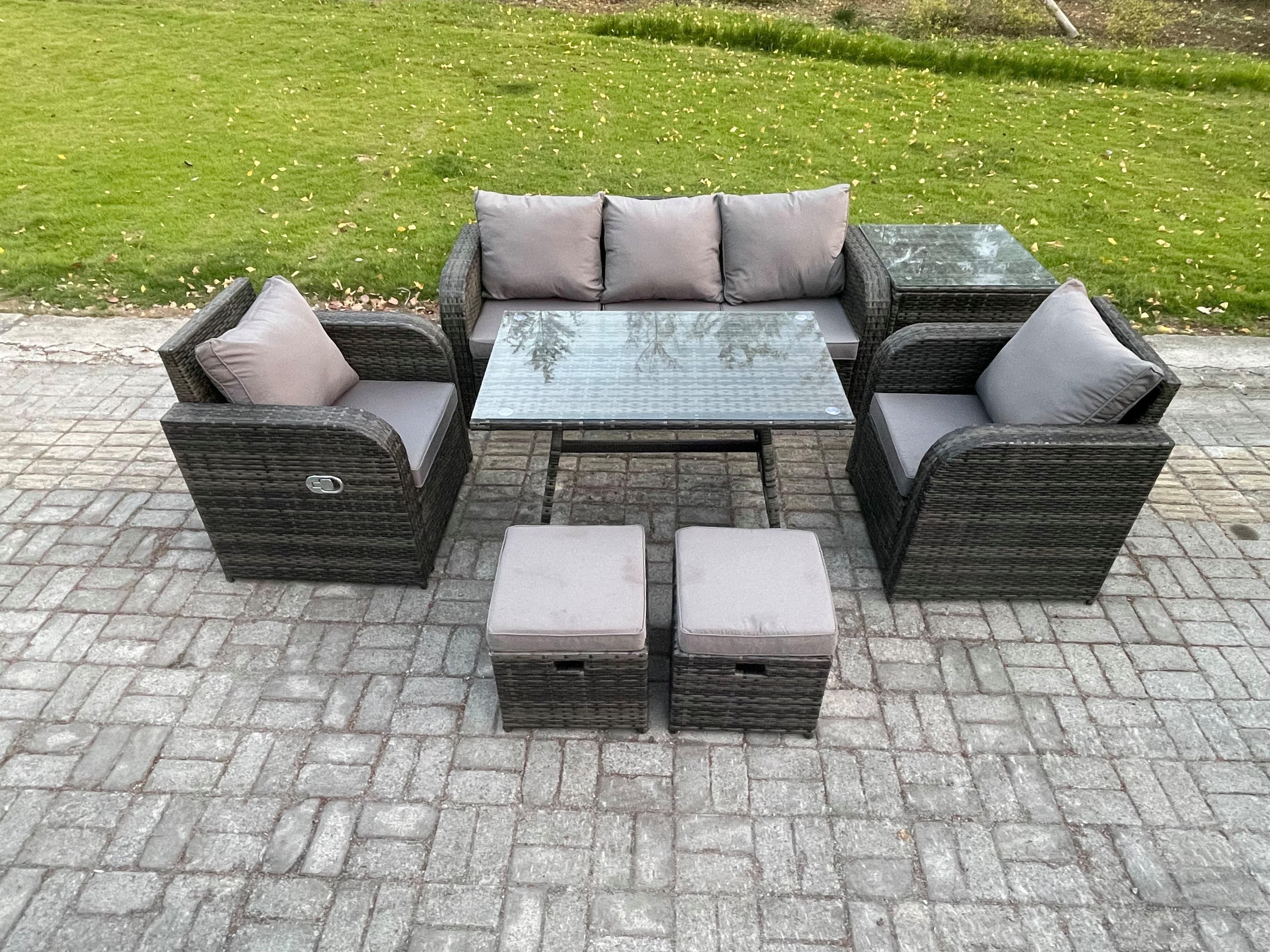 Rattan Wicker Garden Furniture Patio Conservatory Sofa Set Rectangular Dining Table Reclining Chair