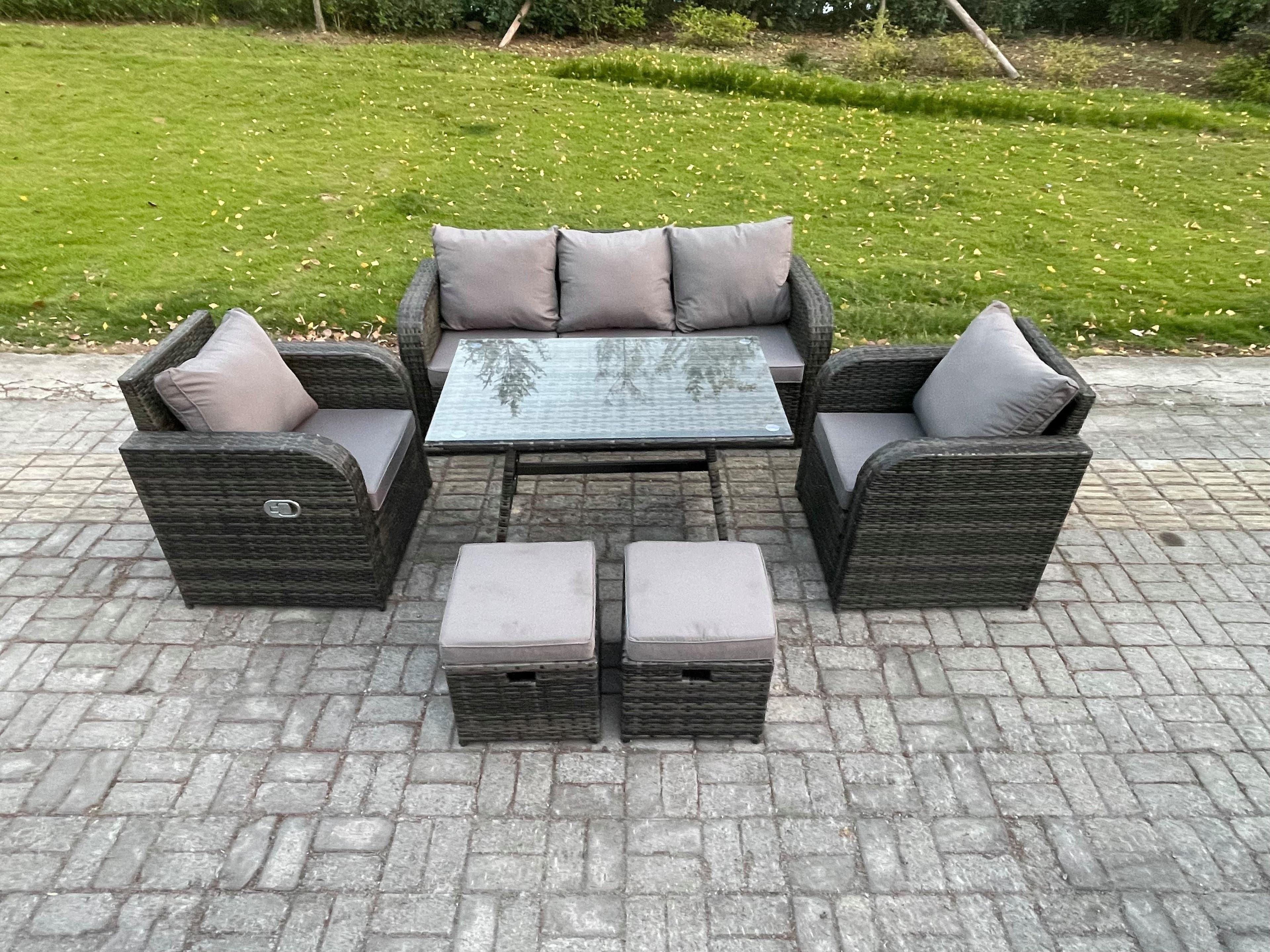 7 Seater Rattan Wicker Garden Furniture Patio Conservatory Sofa Set Rectangular Dining Table Reclining Chair