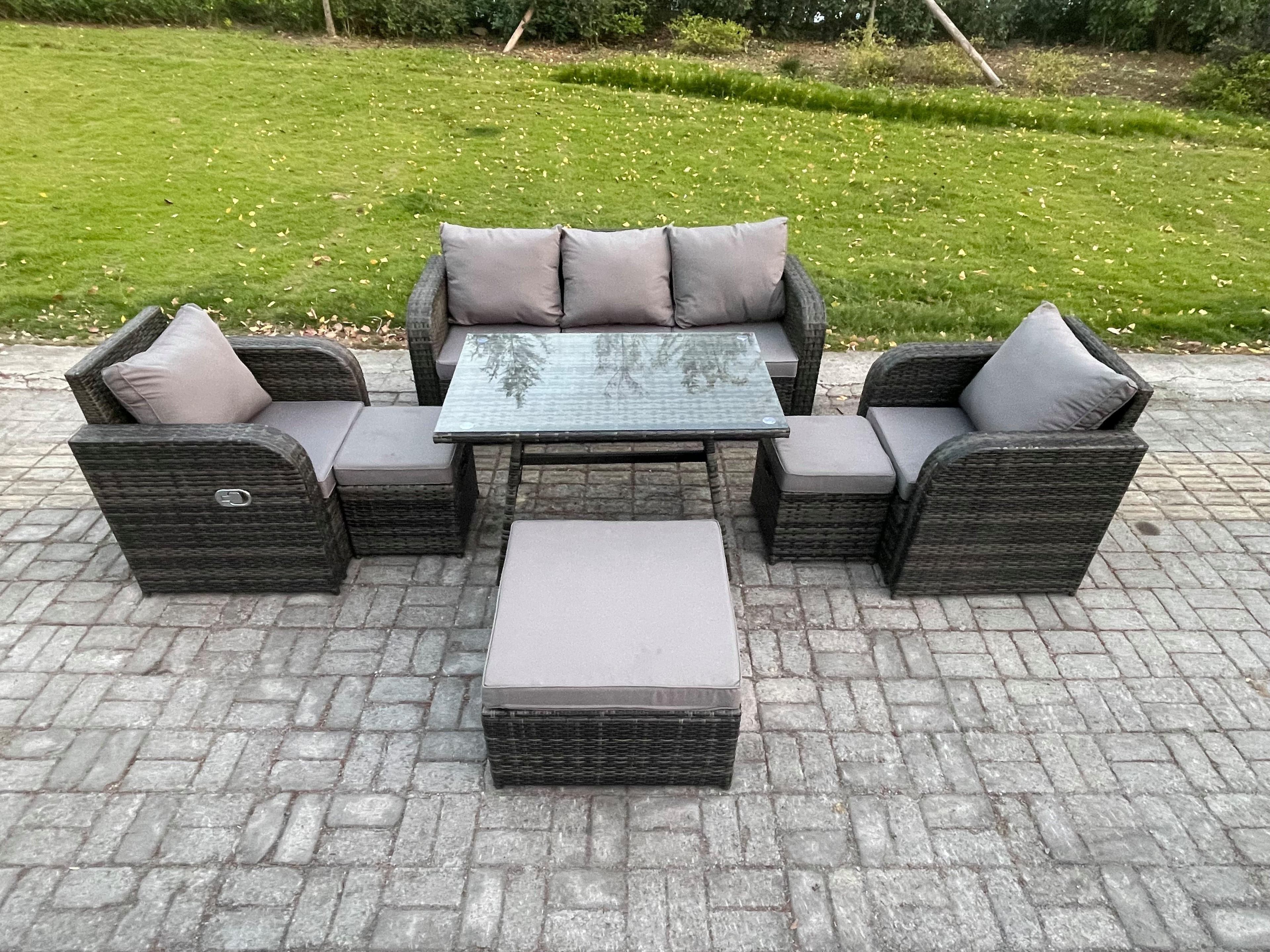8 Seater Rattan Wicker Garden Furniture Patio Conservatory Sofa Set Rectangular Dining Table Reclining Chair