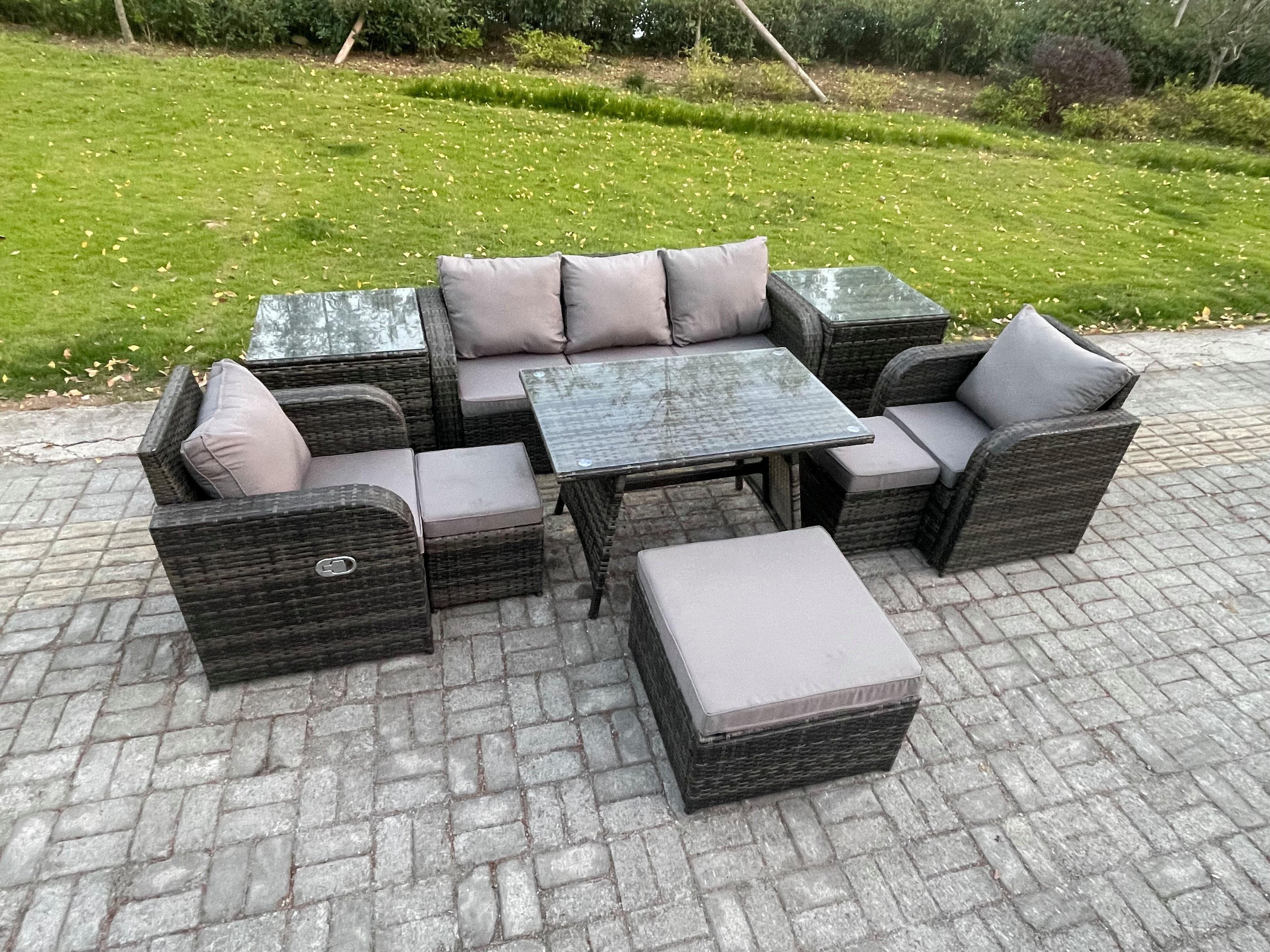 Rattan Wicker Garden Furniture Patio Conservatory Sofa Set Rectangular Dining Table Reclining Chair 3 Seater Sofa