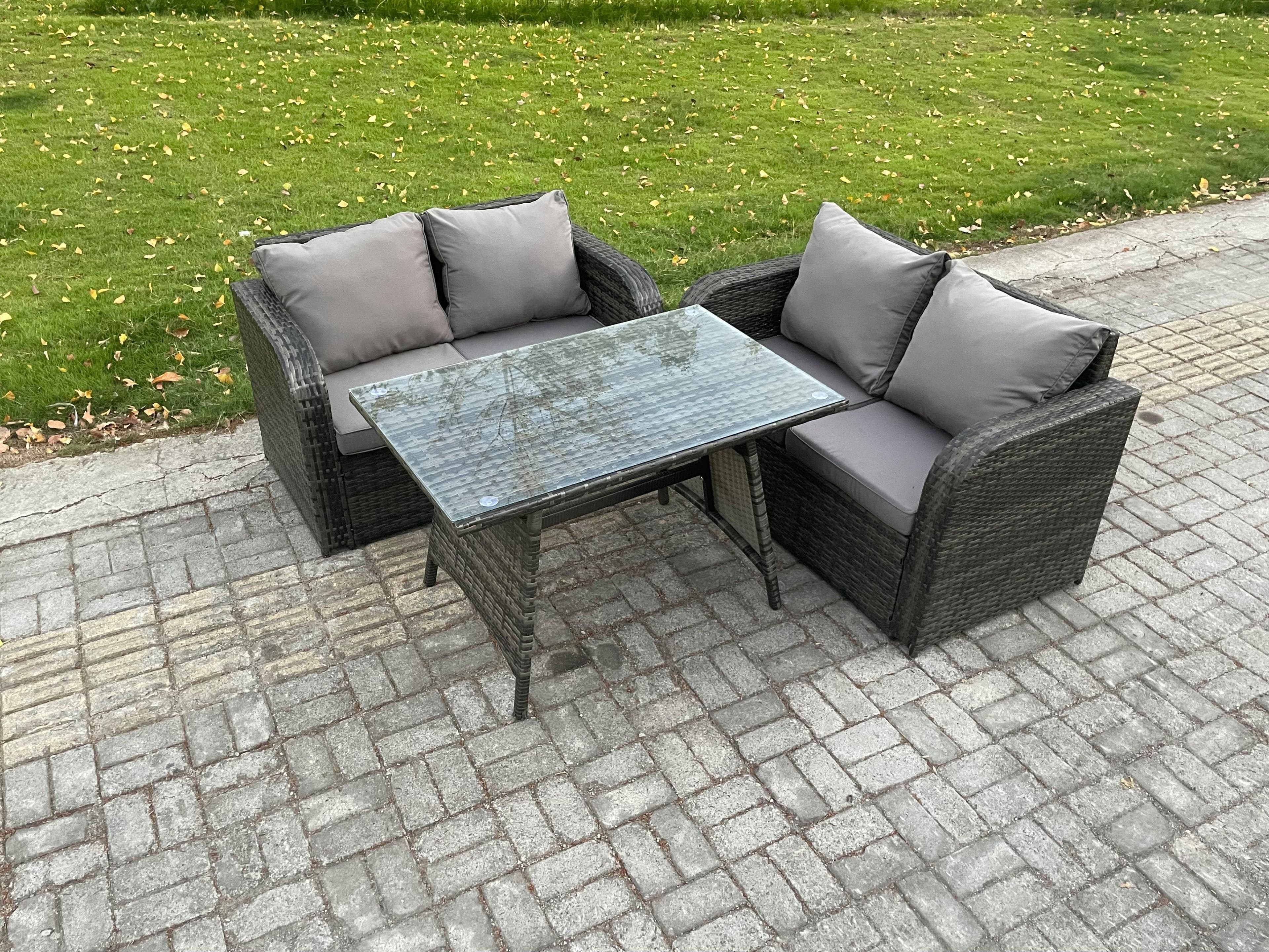 Outdoor Garden Furniture Sets 3 Pieces Wicker Rattan Furniture Sofa Sets Rectangular Dining Table Love Sofa