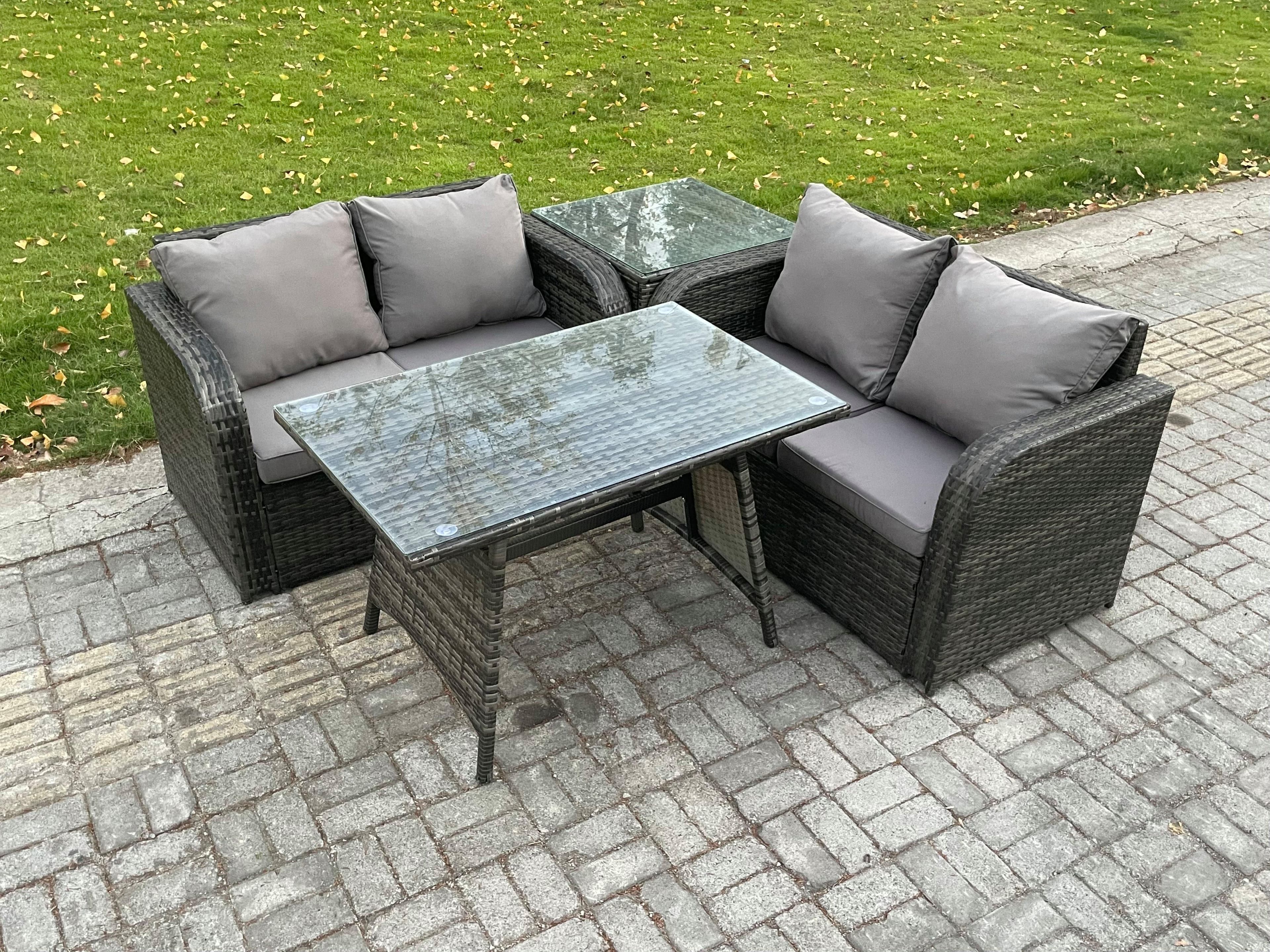 Outdoor Garden Furniture Sets 4 Pieces Wicker Rattan Furniture Sofa Sets Rectangular Dining Table