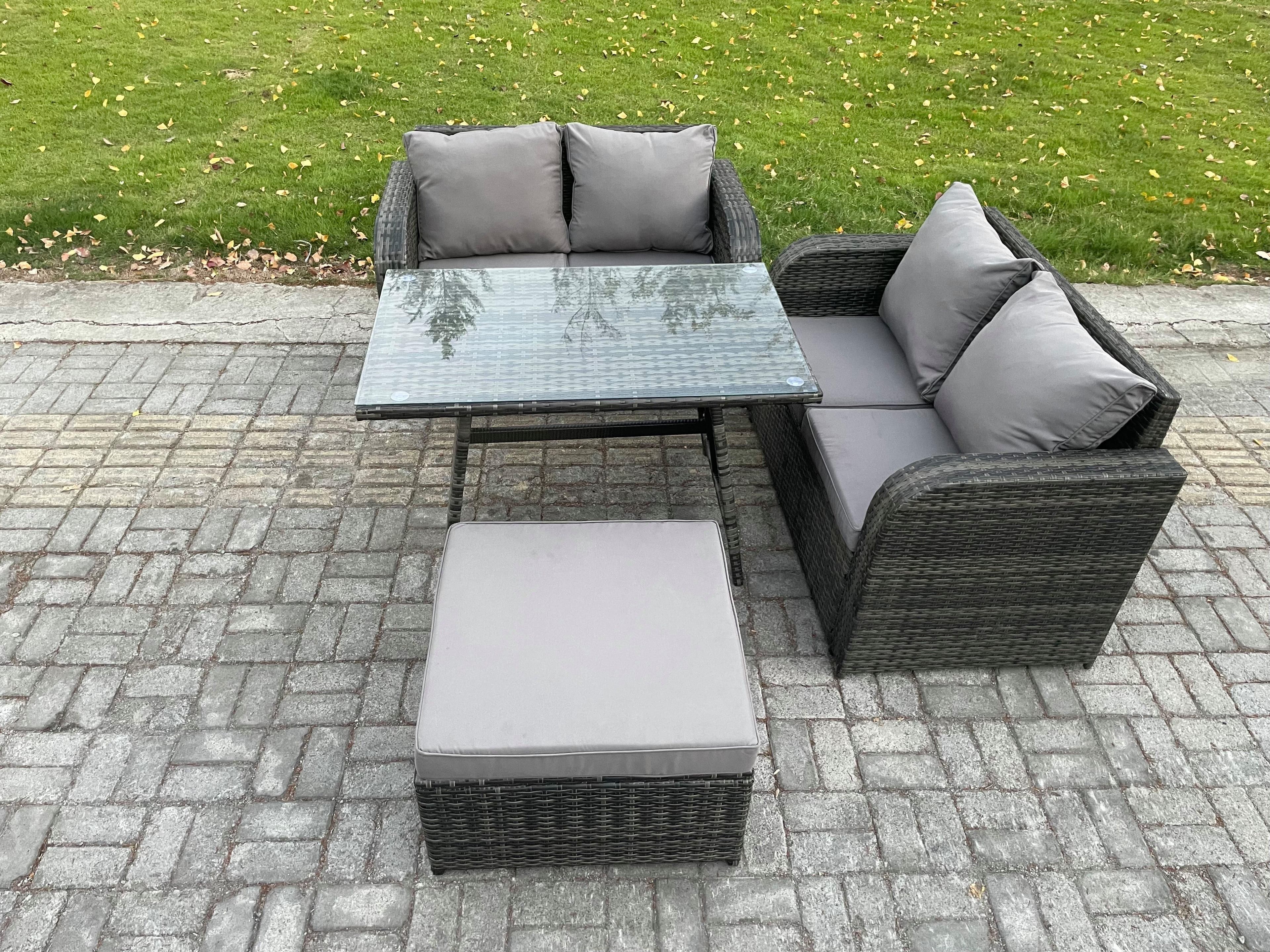 Outdoor Garden Furniture Sets 4 Pieces Wicker Rattan Furniture Sofa Set Rectangular Dining Table