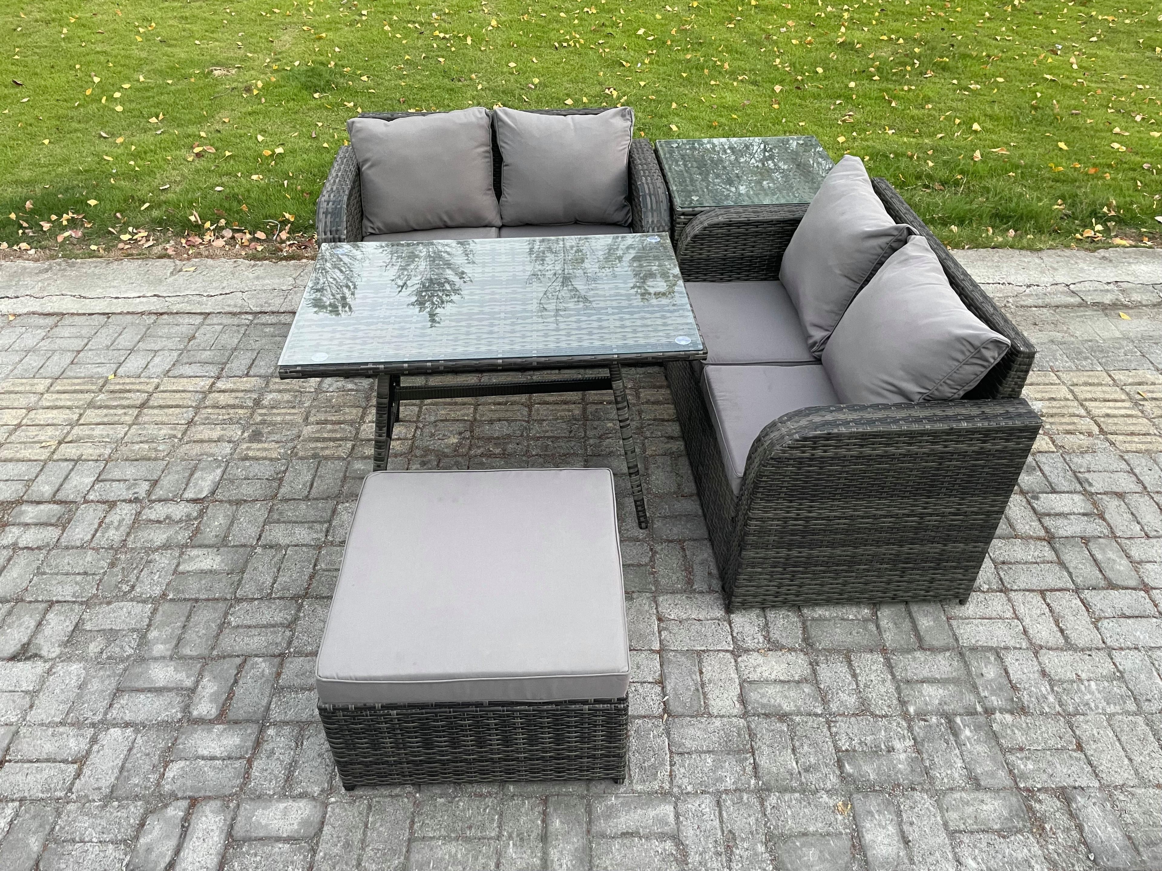 Outdoor Garden Furniture Sets 5 Pieces Wicker Rattan Furniture Sofa Sets Rectangular Dining Table