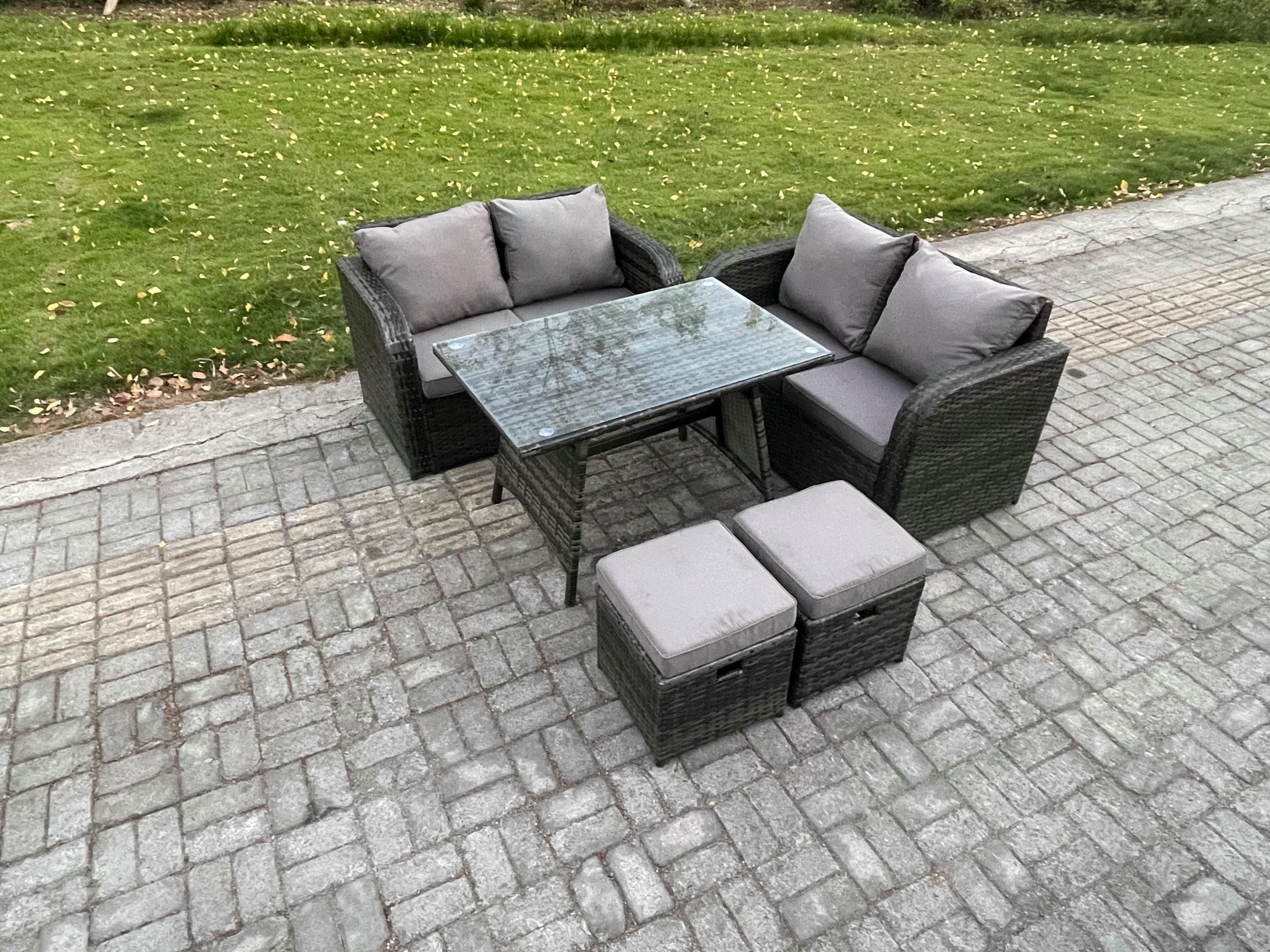Outdoor Garden Furniture Sets 5 Pieces Wicker Rattan Furniture Sofa Set Rectangular Dining Table
