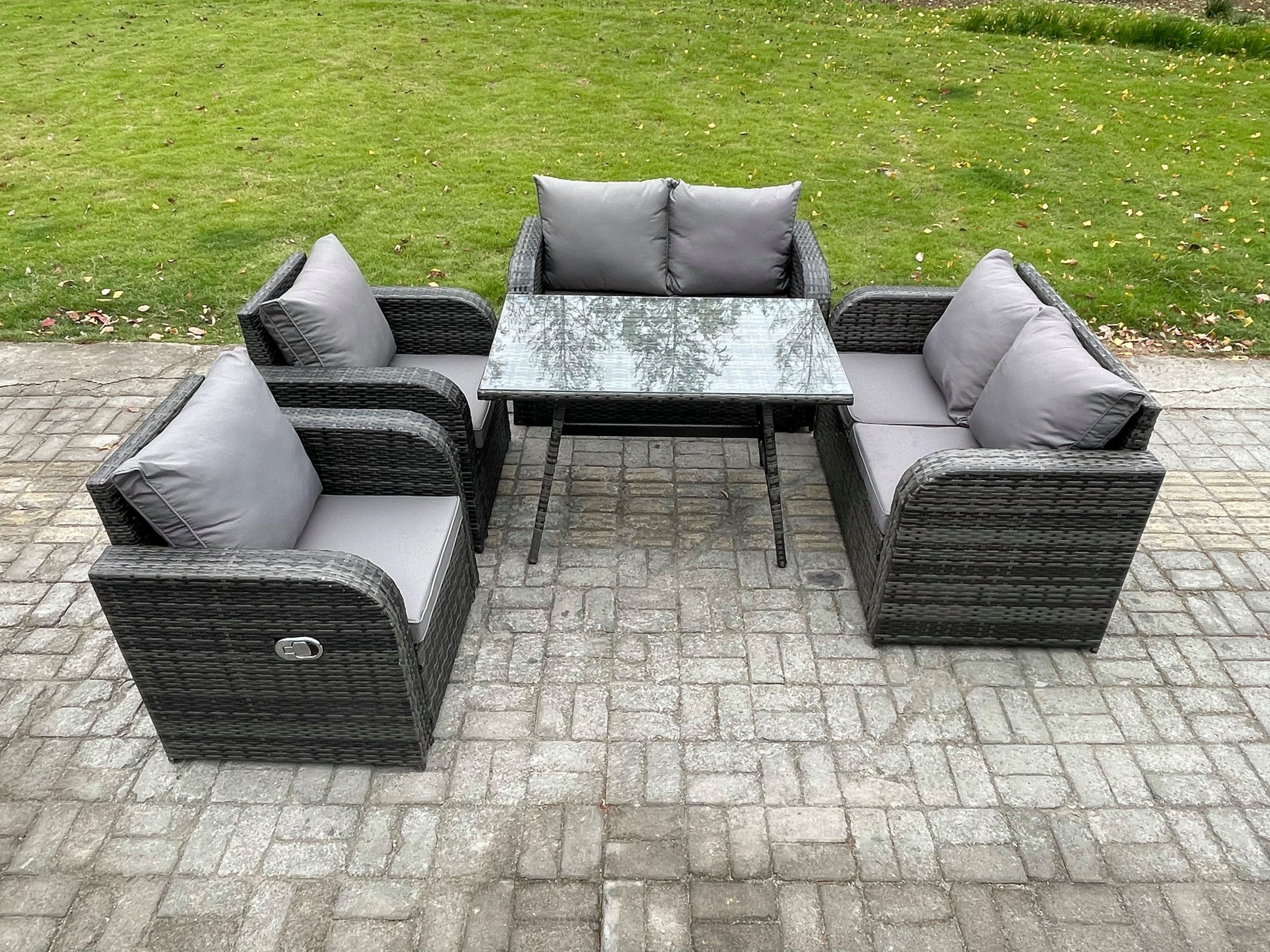 Wicker PE Rattan Garden Dining Set Outdoor Furniture Sofa Rectangular Dining Table Dark Grey Mixed