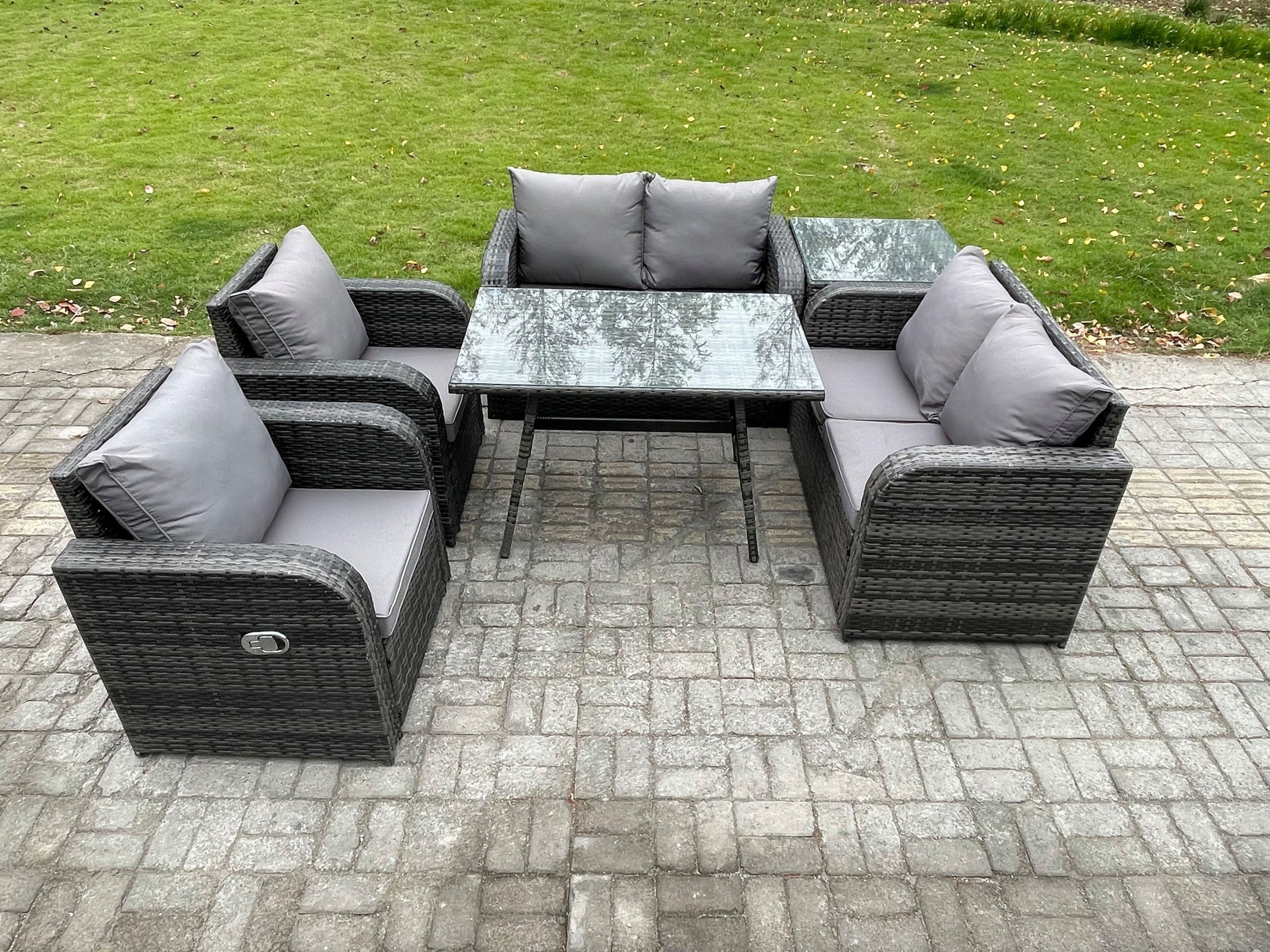 Wicker PE Rattan Garden Dining Set Outdoor Furniture Sofa Rectangular Dining Table Side Table Dark Grey Mixed