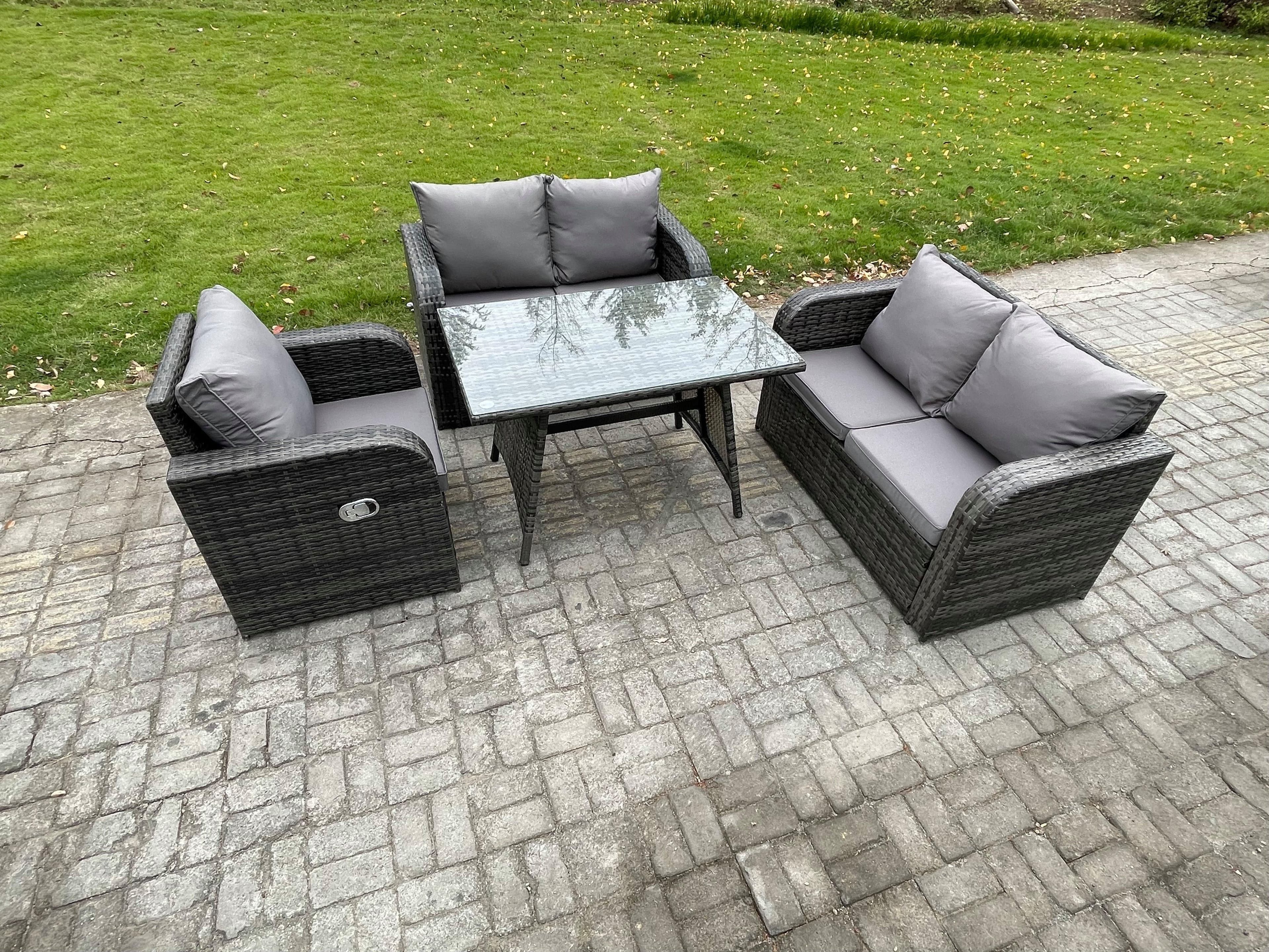 Outdoor Garden Dining Sets Rattan Furniture Dining Table Armchairs Love Sofa Dark Grey Mixed
