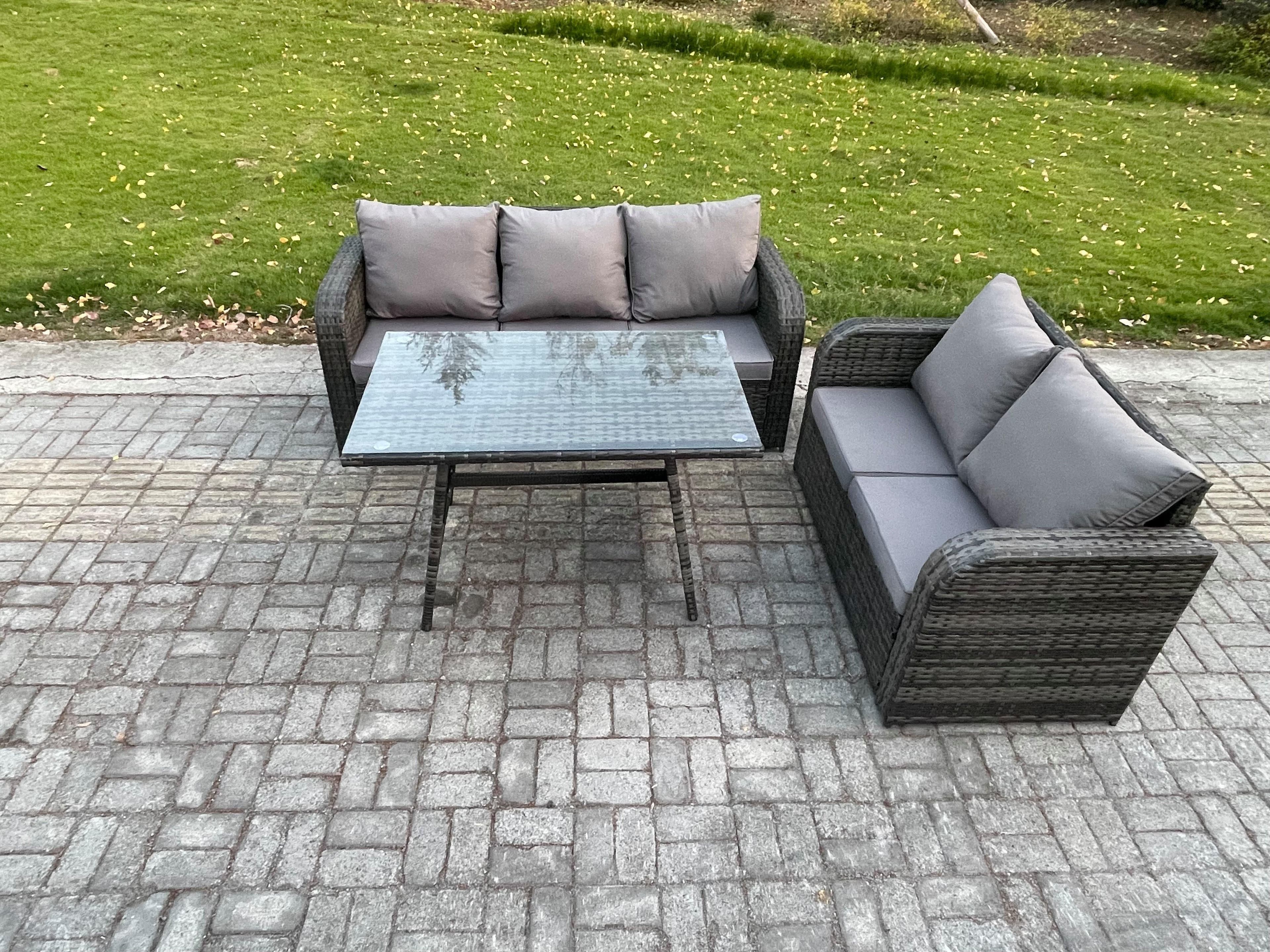 High Back PE Rattan Sofa Set Outdoor Garden Furniture Dining Table Set Love Sofa 3 Seater Sofa