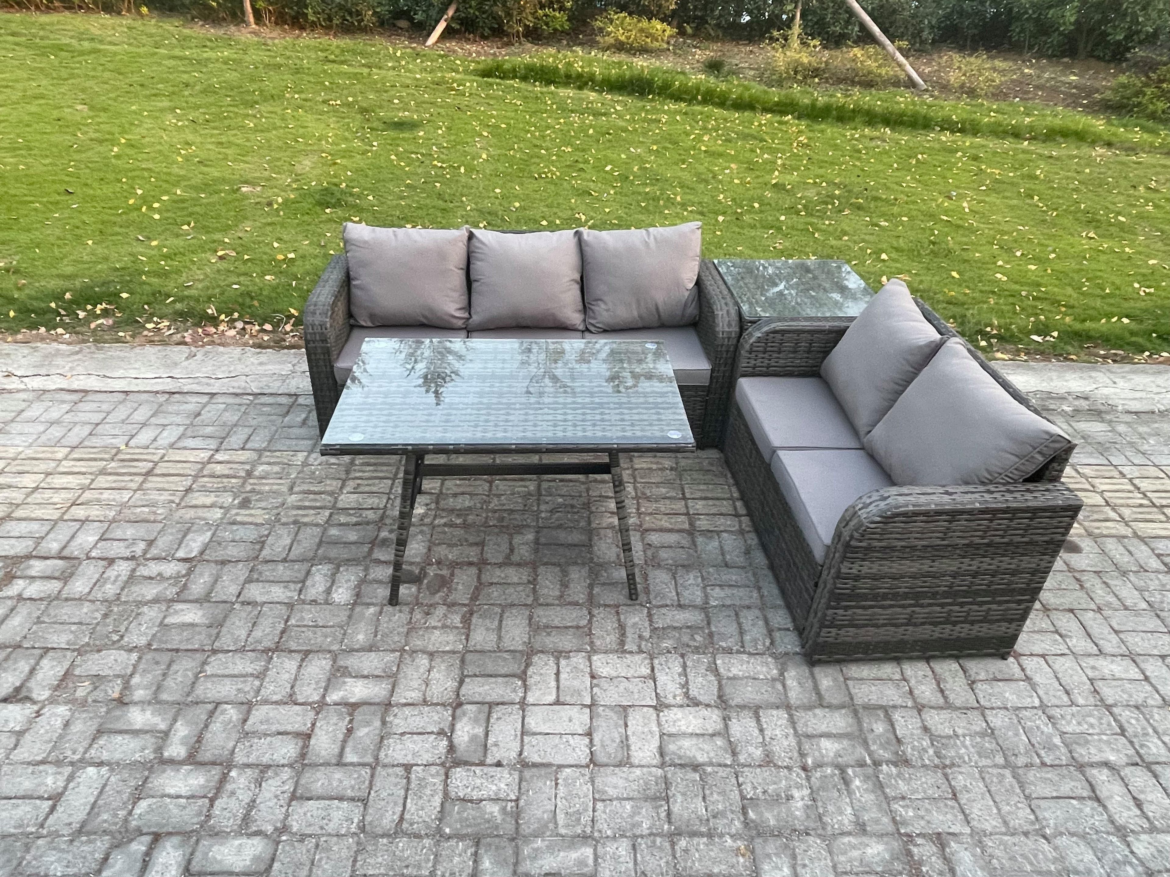 High Back PE Rattan Sofa Set Outdoor Garden Furniture Dining Table Set Love Sofa 3 Seater Sofa Side Table