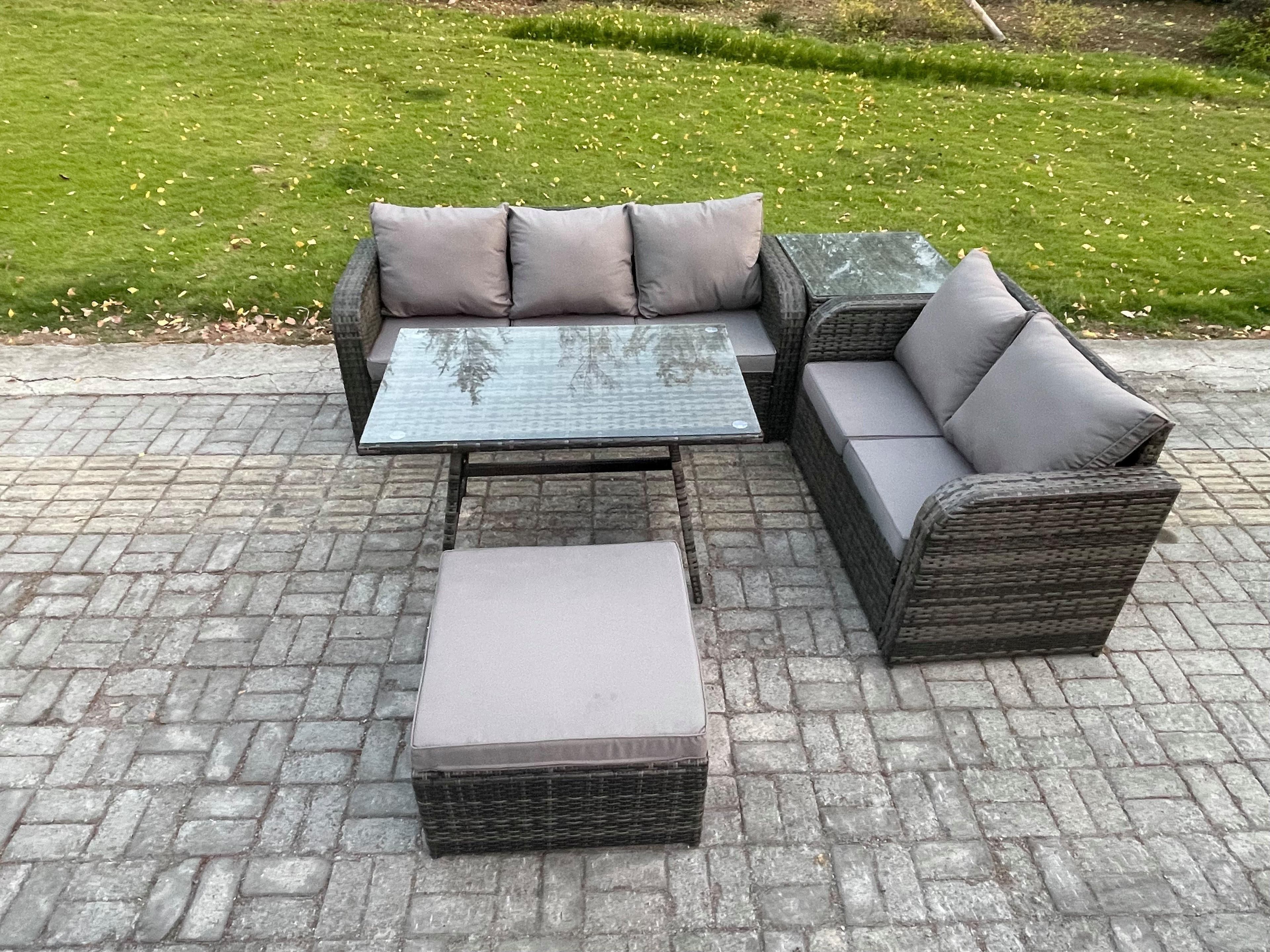High Back Rattan Sofa Set Outdoor Garden Furniture Dining Table Set Love Sofa 3 Seater Sofa Big Footstool