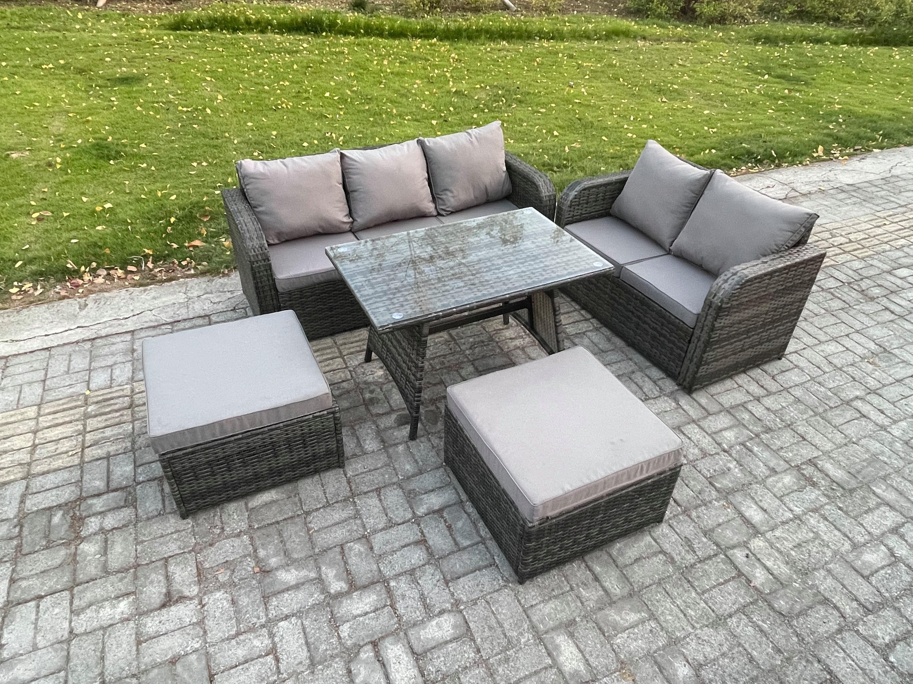 High Back PE Rattan Sofa Set Outdoor Garden Furniture Dining Table Set Love Sofa 3 Seater Sofa 2 Big Footstool