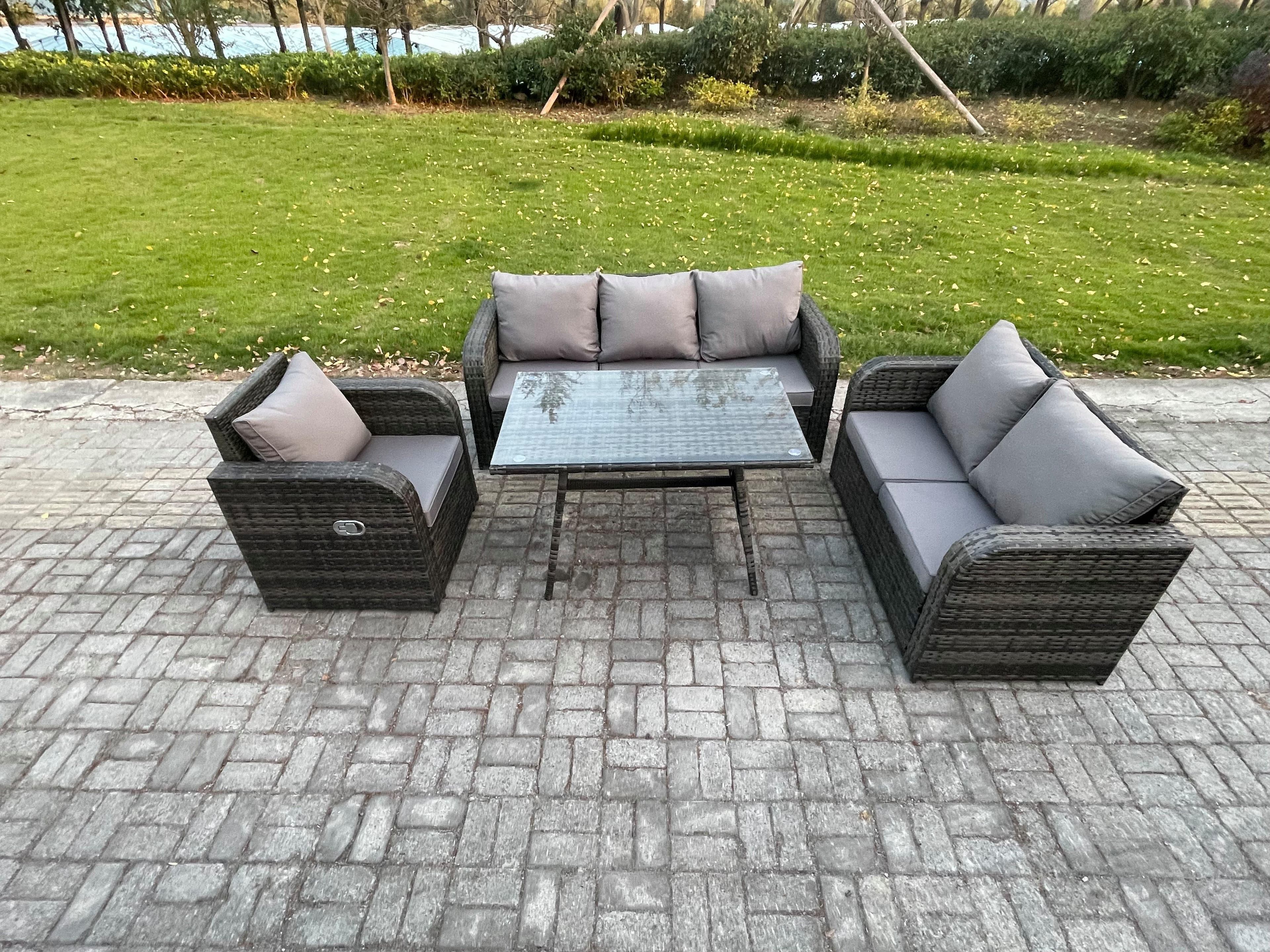 Outdoor Rattan Garden Furniture Set 7 Seater Patio Lounge Sofa Set Dining Table Dark Grey Mixed