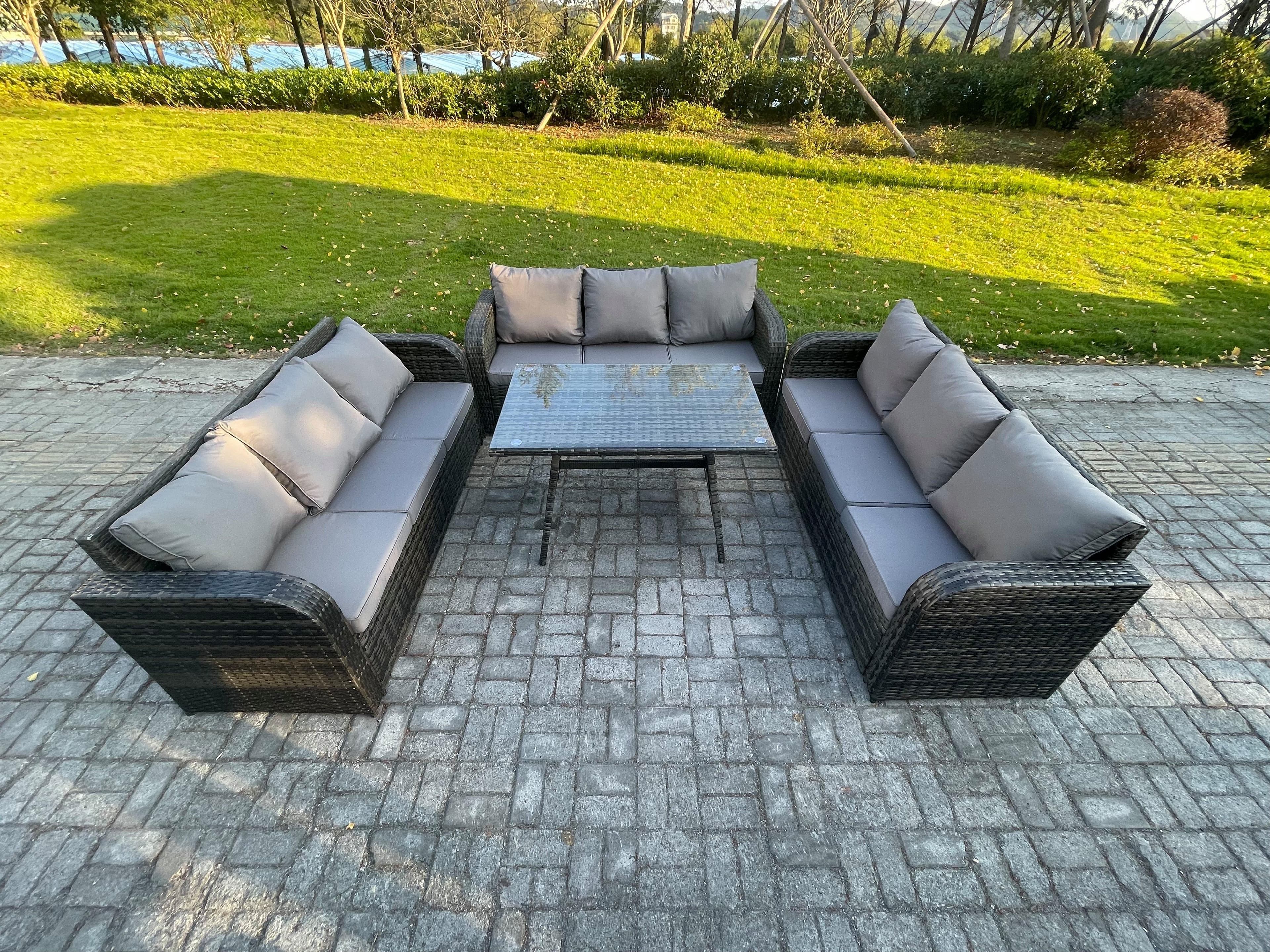 9 Seater Wicker Rattan Garden Furniture Set Rectangular Dining Table Patio Outdoor Lounge Sofa Set
