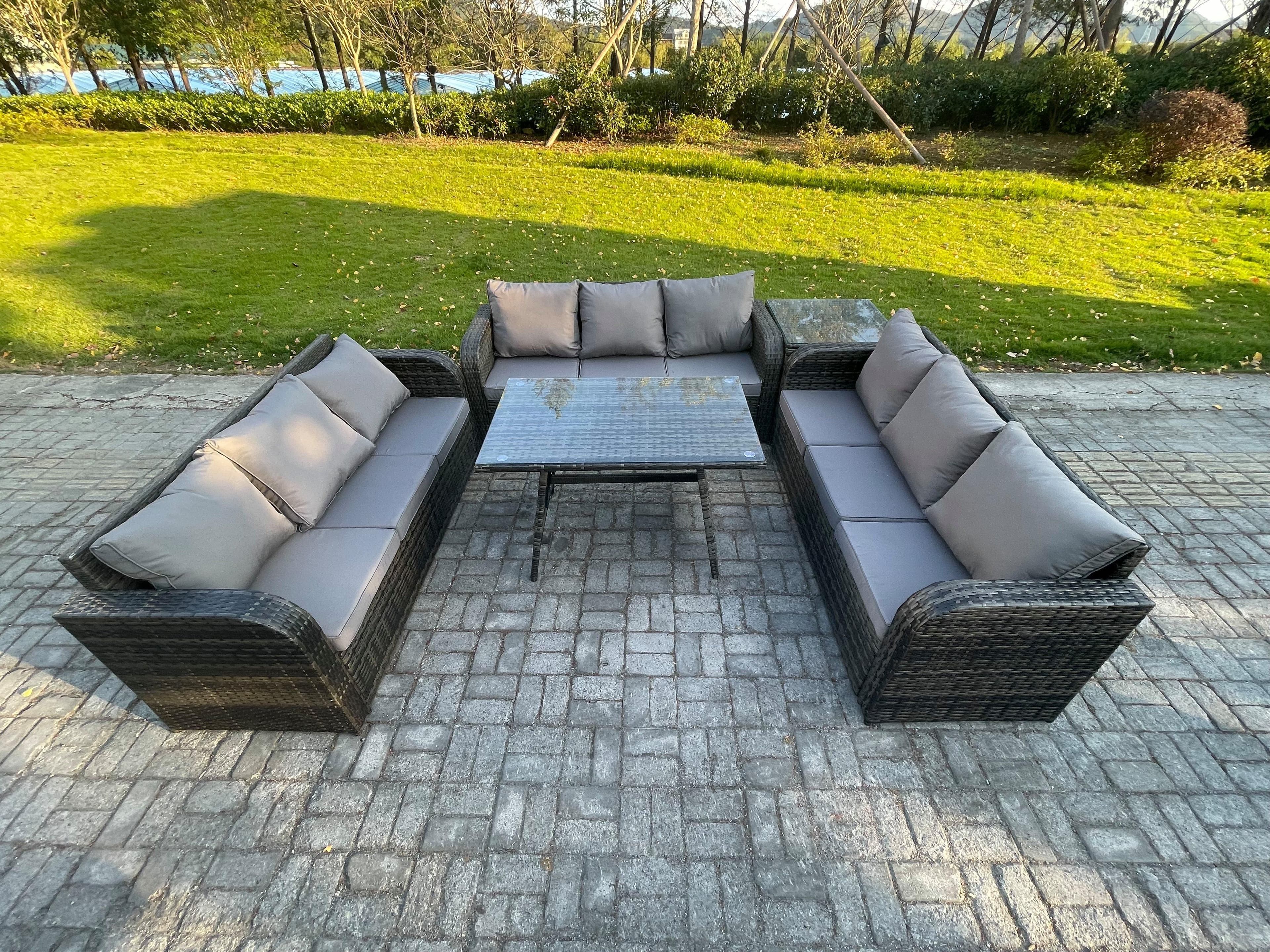 9 Seater Wicker Rattan Garden Furniture Set Rectangular Dining Table Side Table Patio Outdoor Lounge Sofa Set