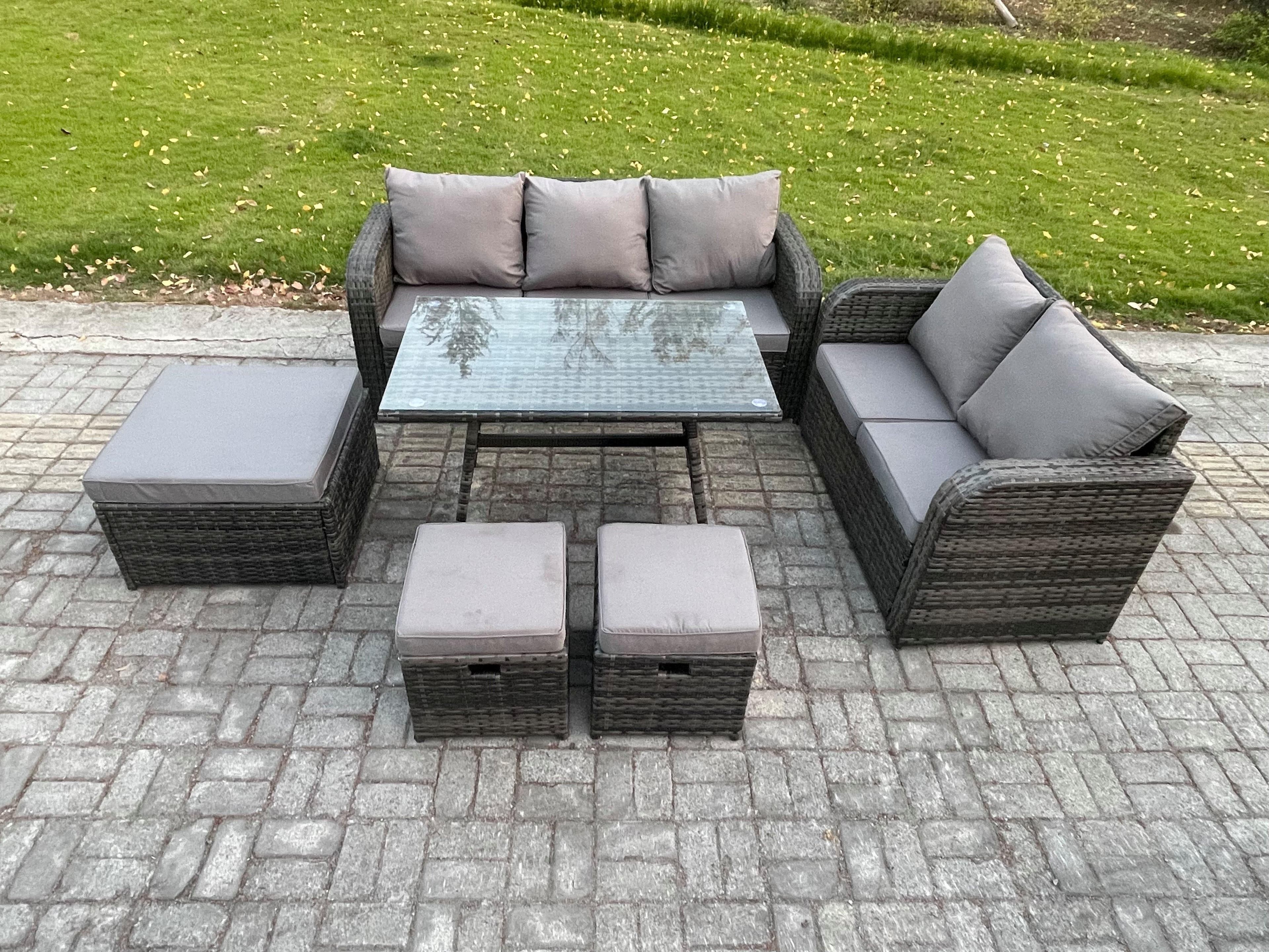 Garden Furniture Sets 6 Pieces Wicker Rattan Furniture Manual Wicker Patio Sofa Patio Conversation Set Dark Grey Mixed