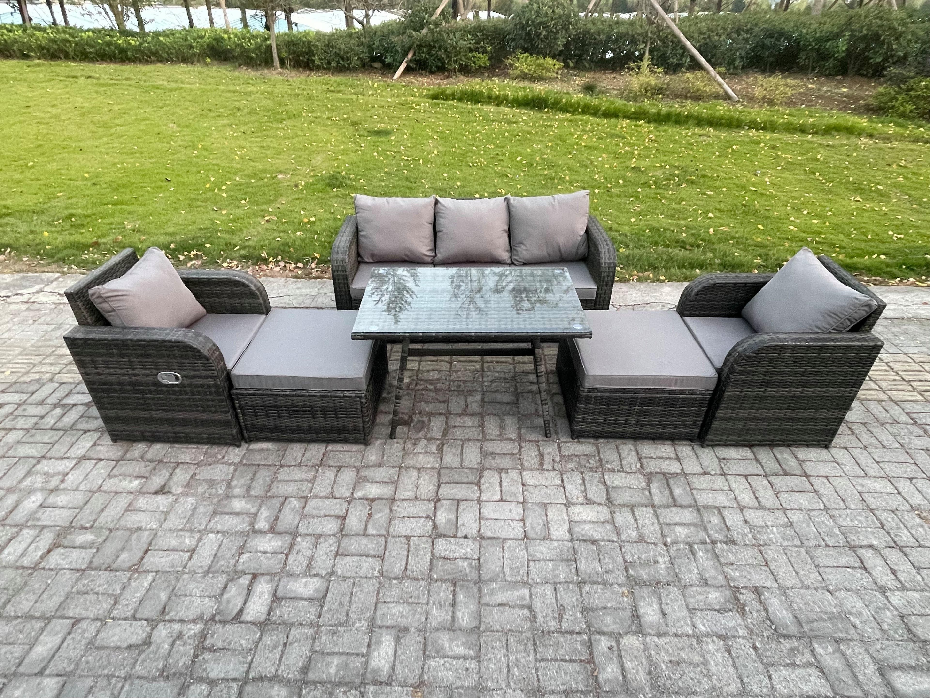 Garden Furniture Sets 7 Seater Rattan Furniture Manual Wicker Patio Sofa Patio Conversation Set 2 Big Footstool Dark Grey Mixed