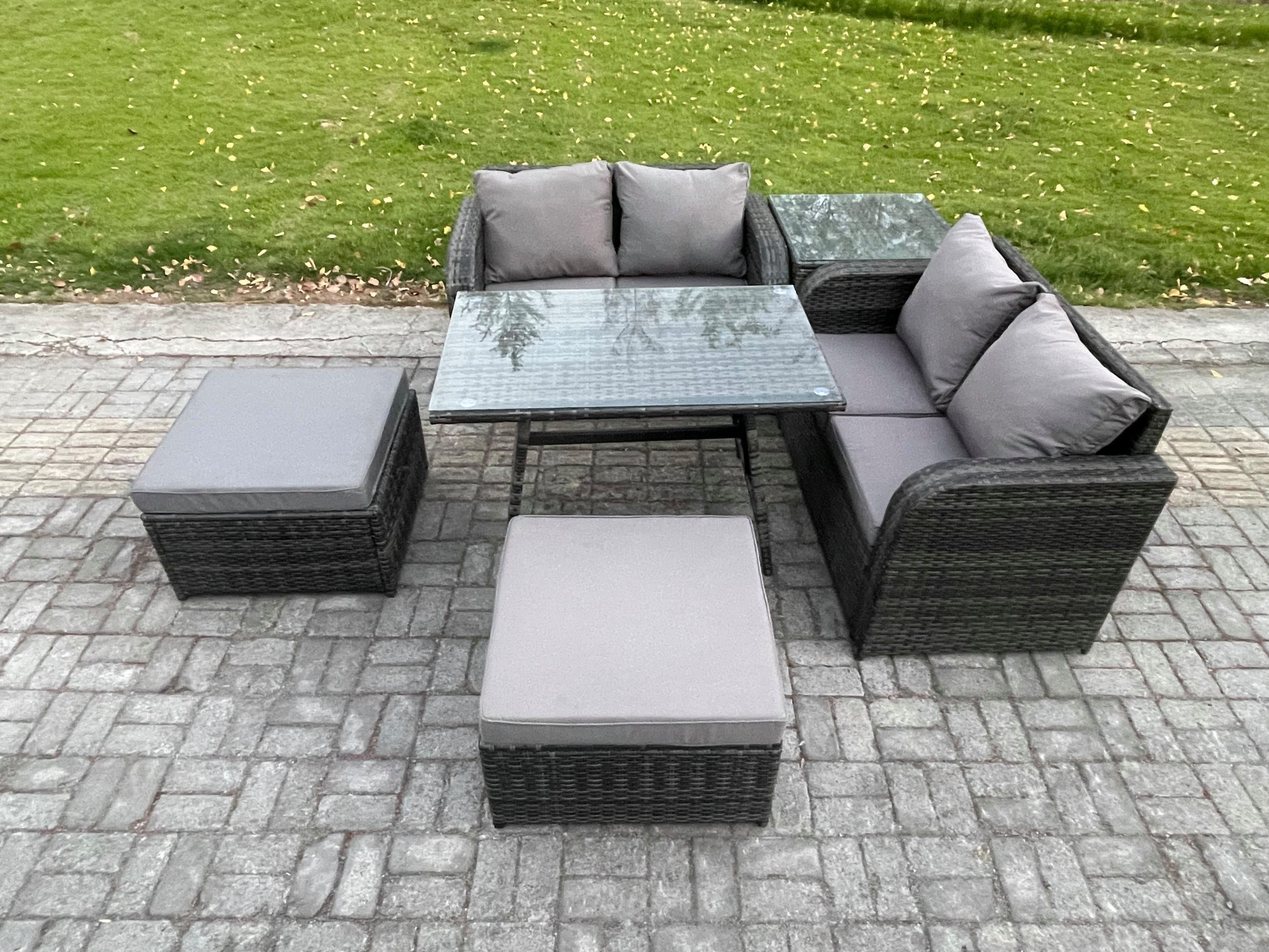 Garden Furniture Sets 6 Seater Rattan Furniture Manual Wicker Patio Sofa Patio Conversation Set 2 Big Footstool Side Table