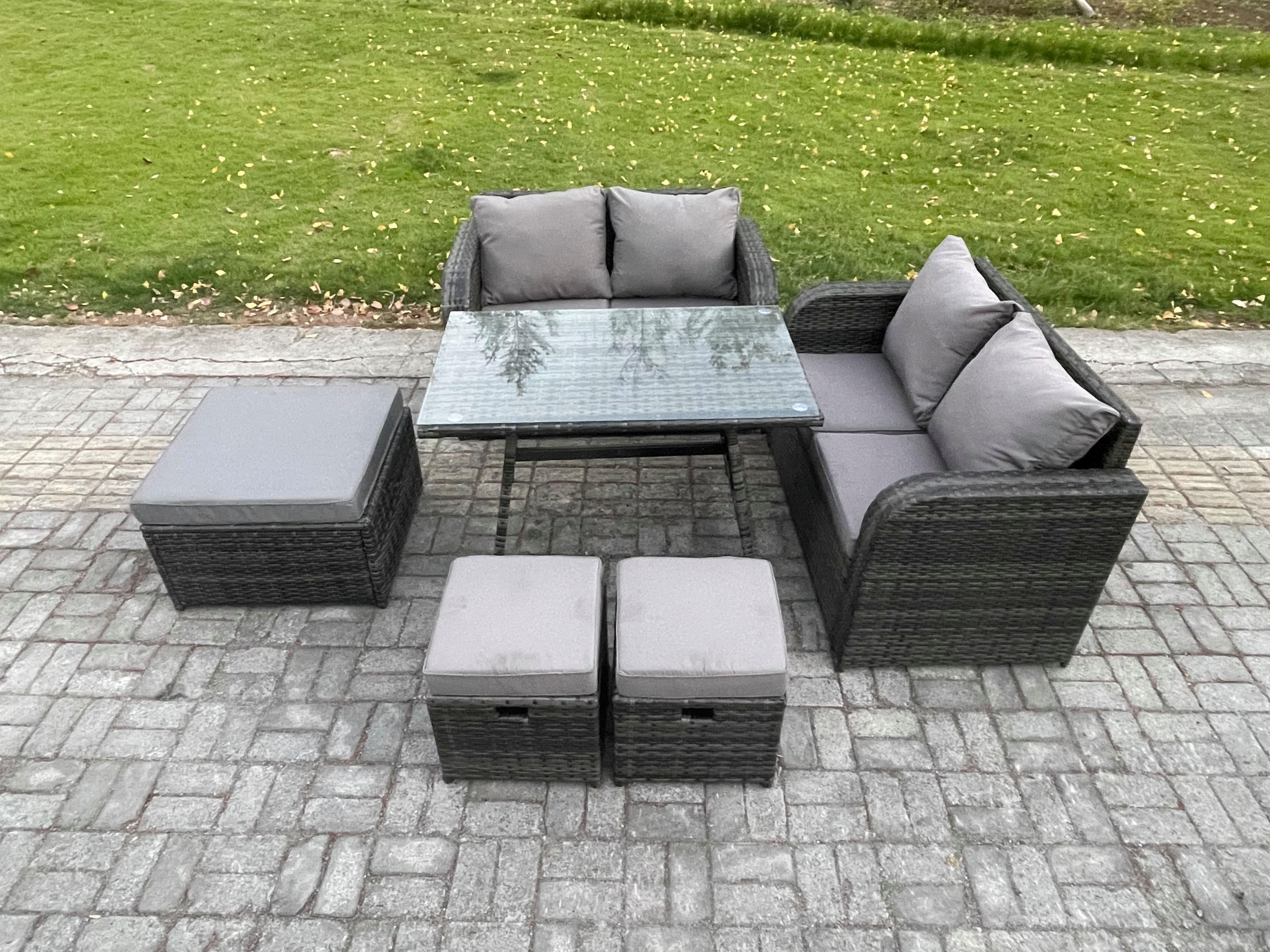 Outdoor Garden Furniture Sets 6 Pieces Rattan Furniture Manual Wicker Patio Sofa Patio Conversation Set 2 Big Footstool