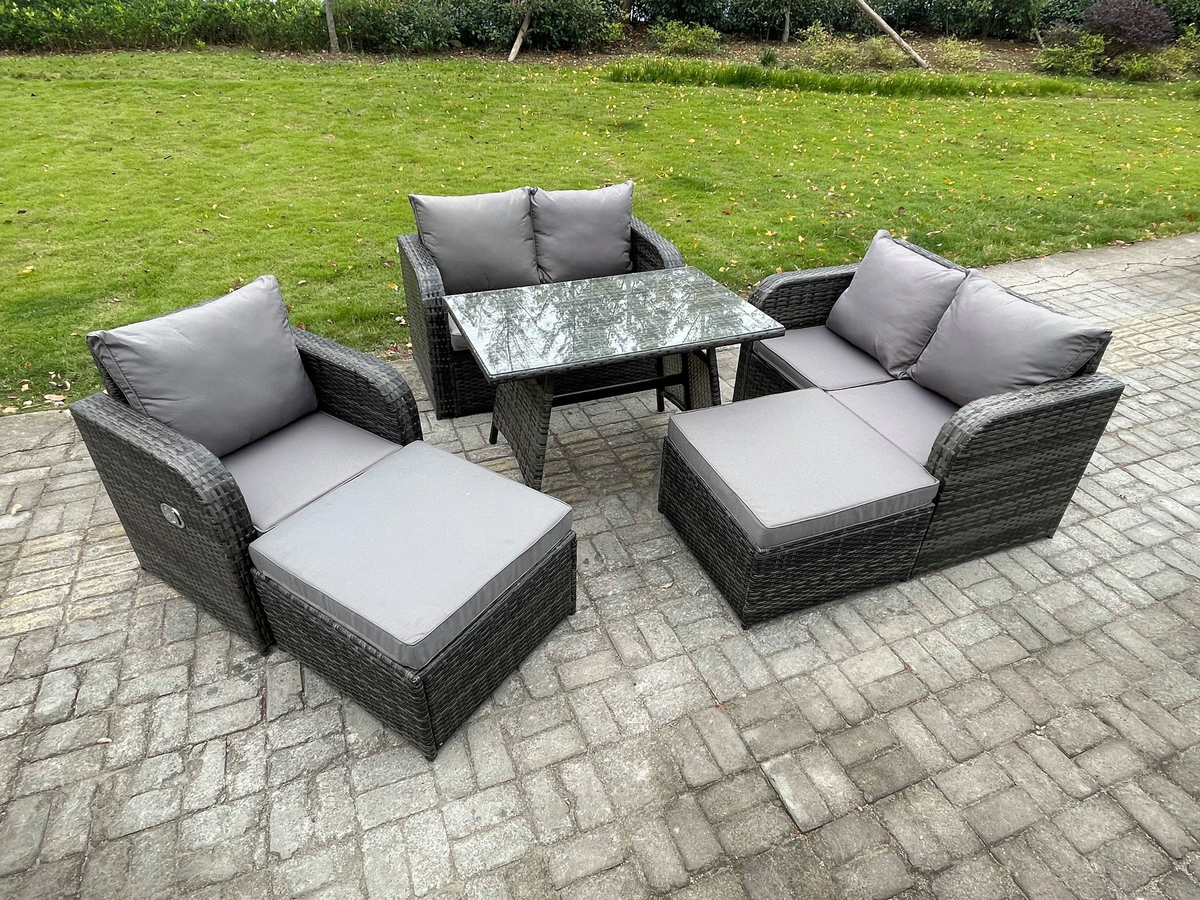 Outdoor Garden Furniture Sets 7 Seater Rattan Furniture Manual Wicker Patio Sofa Patio Conversation Set 2 Big Footstool
