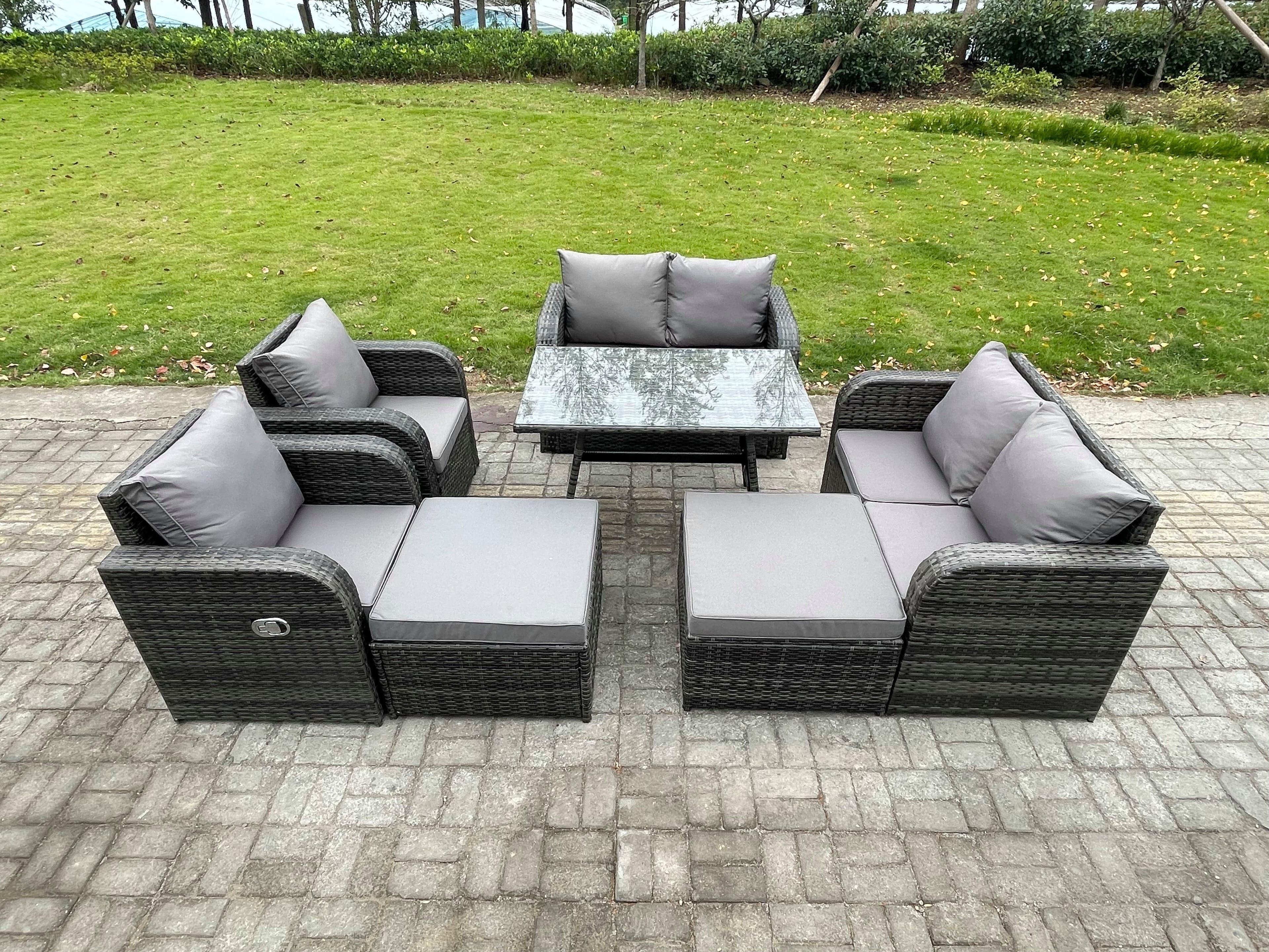 Outdoor Garden Furniture Sets 8 Seater Rattan Furniture Manual Wicker Patio Sofa Patio Conversation Set 2 Big Footstool