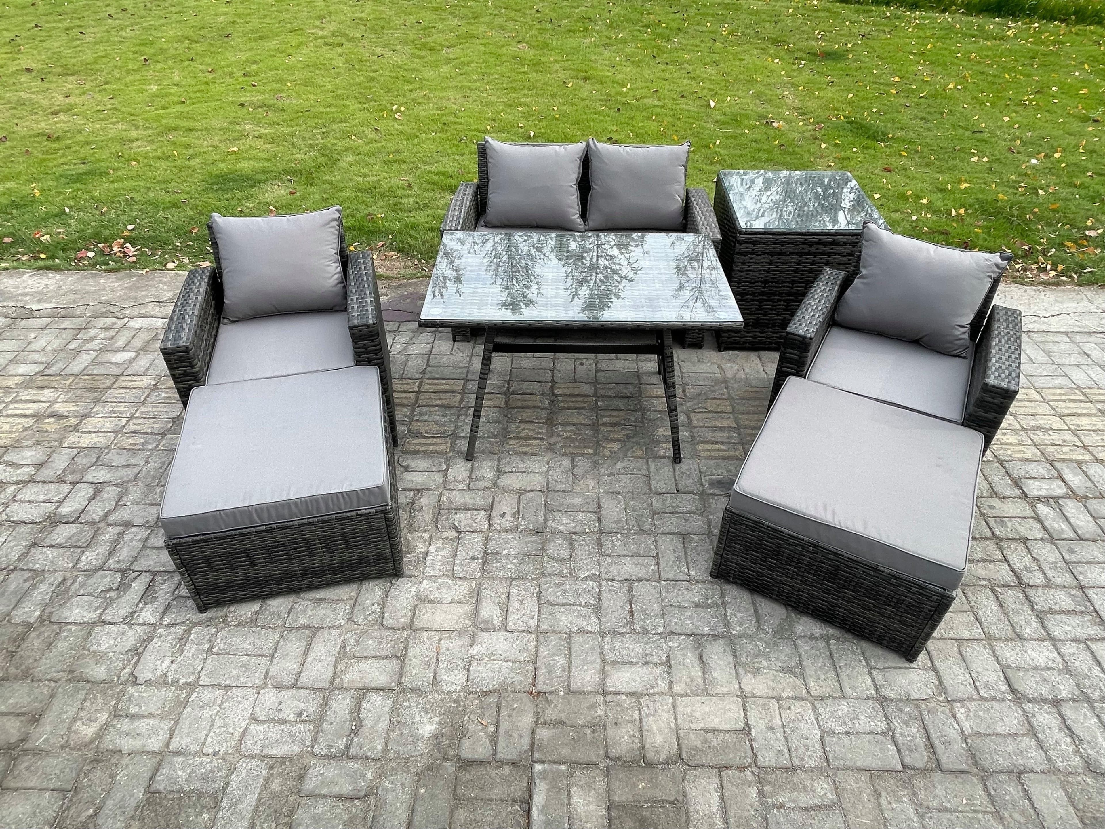 Rattan Wicker Garden Furniture Patio Conservatory Sofa Set Rectangular Dining Table Armchair 2 Big Footstool